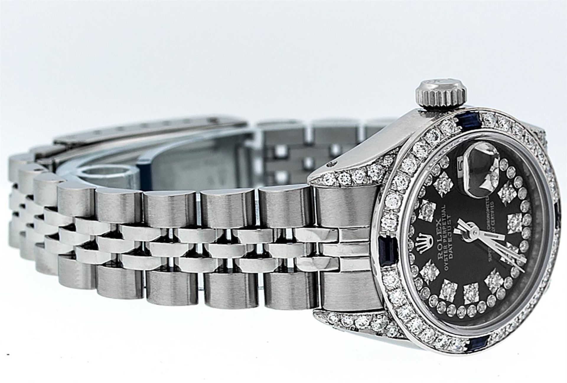 Rolex Ladies Stainless Steel 26MM Black String Diamond Lugs Datejust Wristwatch - Image 3 of 9