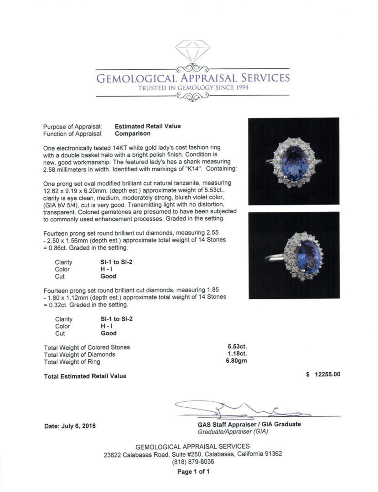 5.53 ctw Tanzanite and Diamond Ring - 14KT White Gold - Image 5 of 5