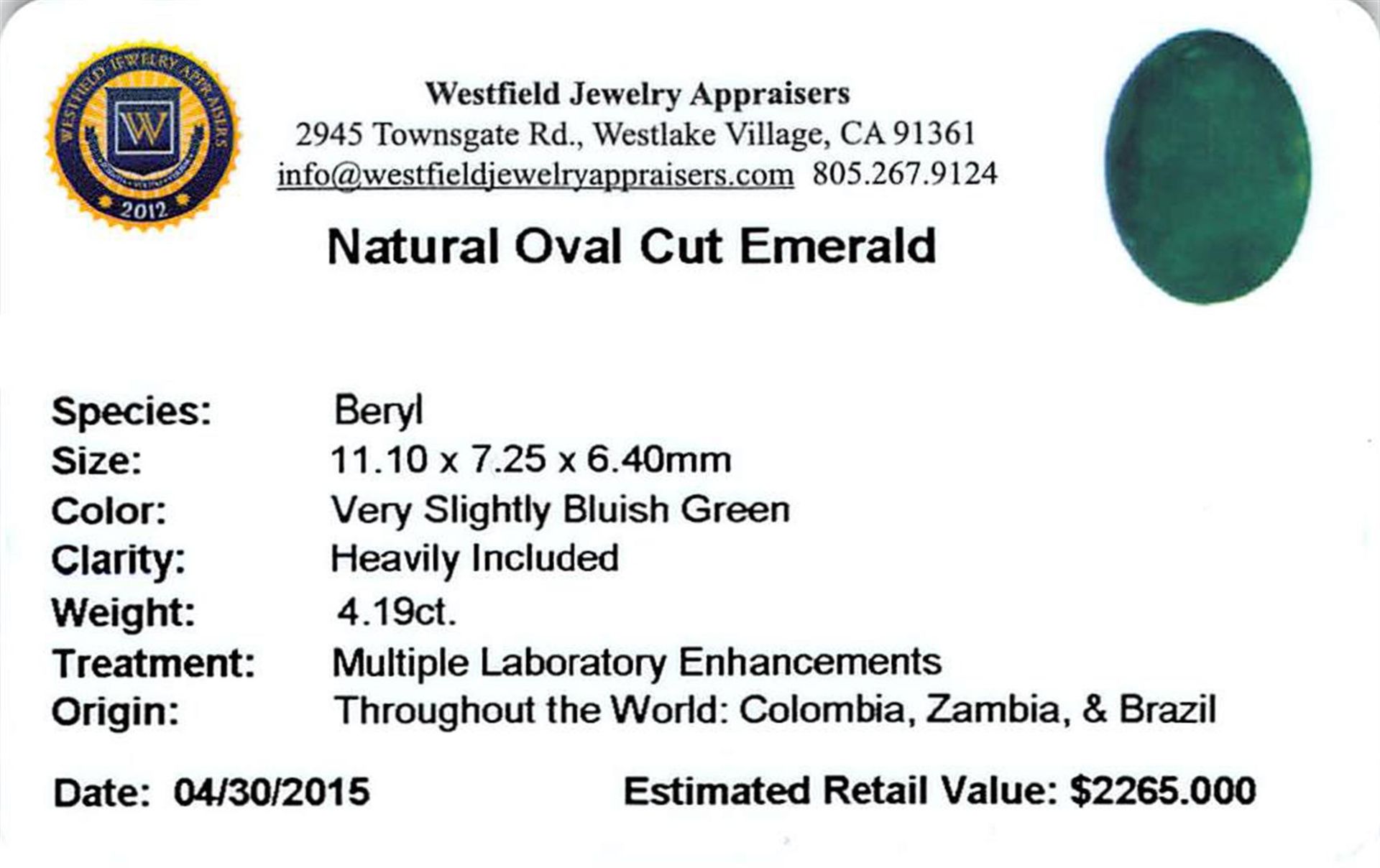 4.19 ctw Oval Emerald Parcel - Image 2 of 2