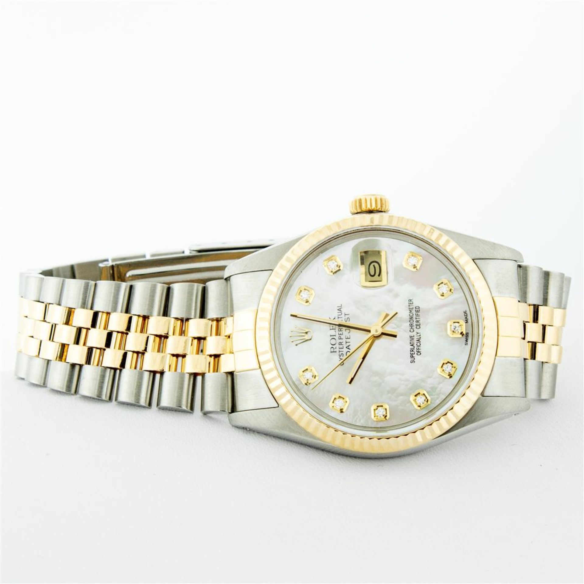 Rolex Mens 2 Tone Mother Of Pearl VS Diamond 36MM Datejust Wristwatch - Image 4 of 9