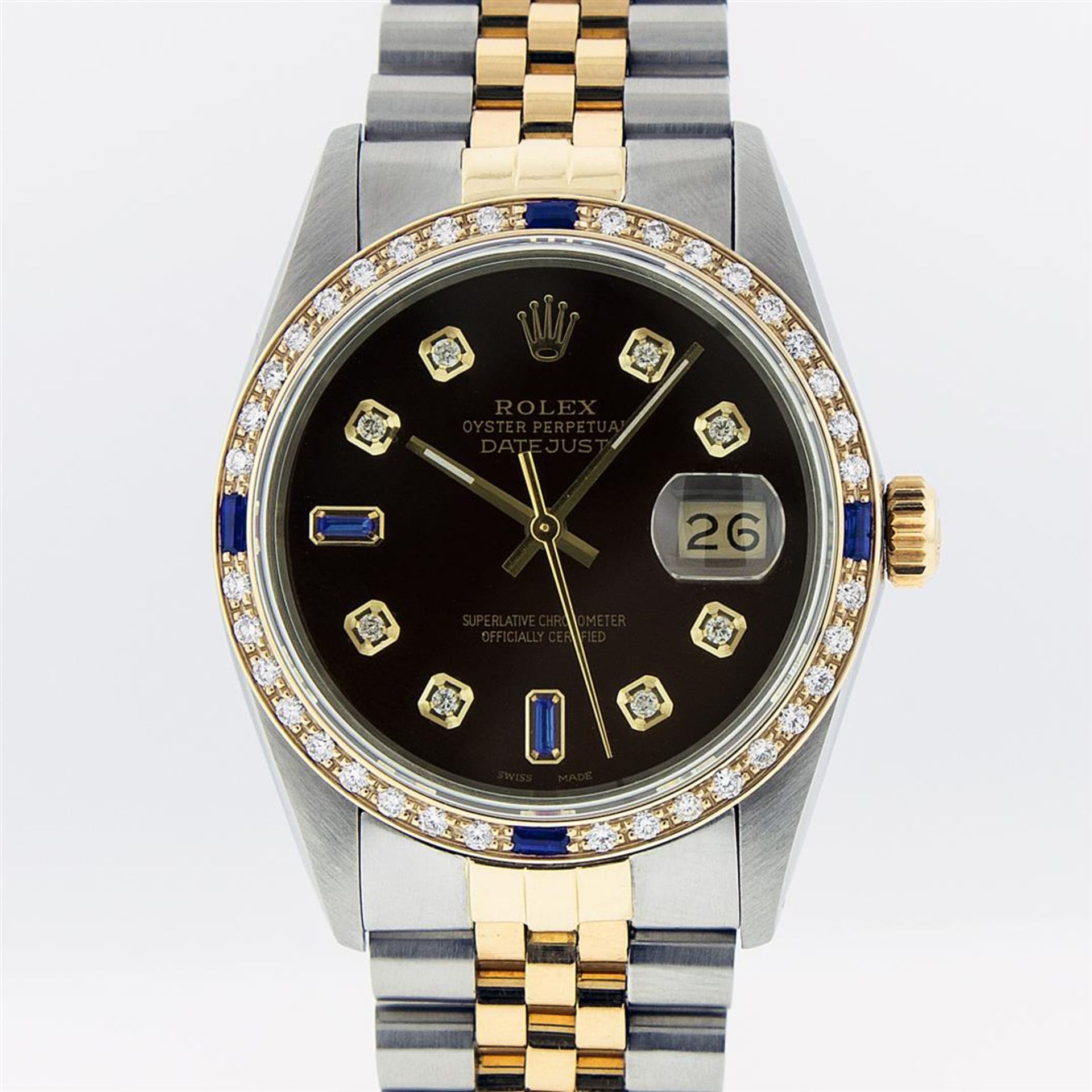 Rolex Mens 2 Tone Brown Diamond & Sapphire 36MM Oyster Perpetual Datejust - Image 2 of 9