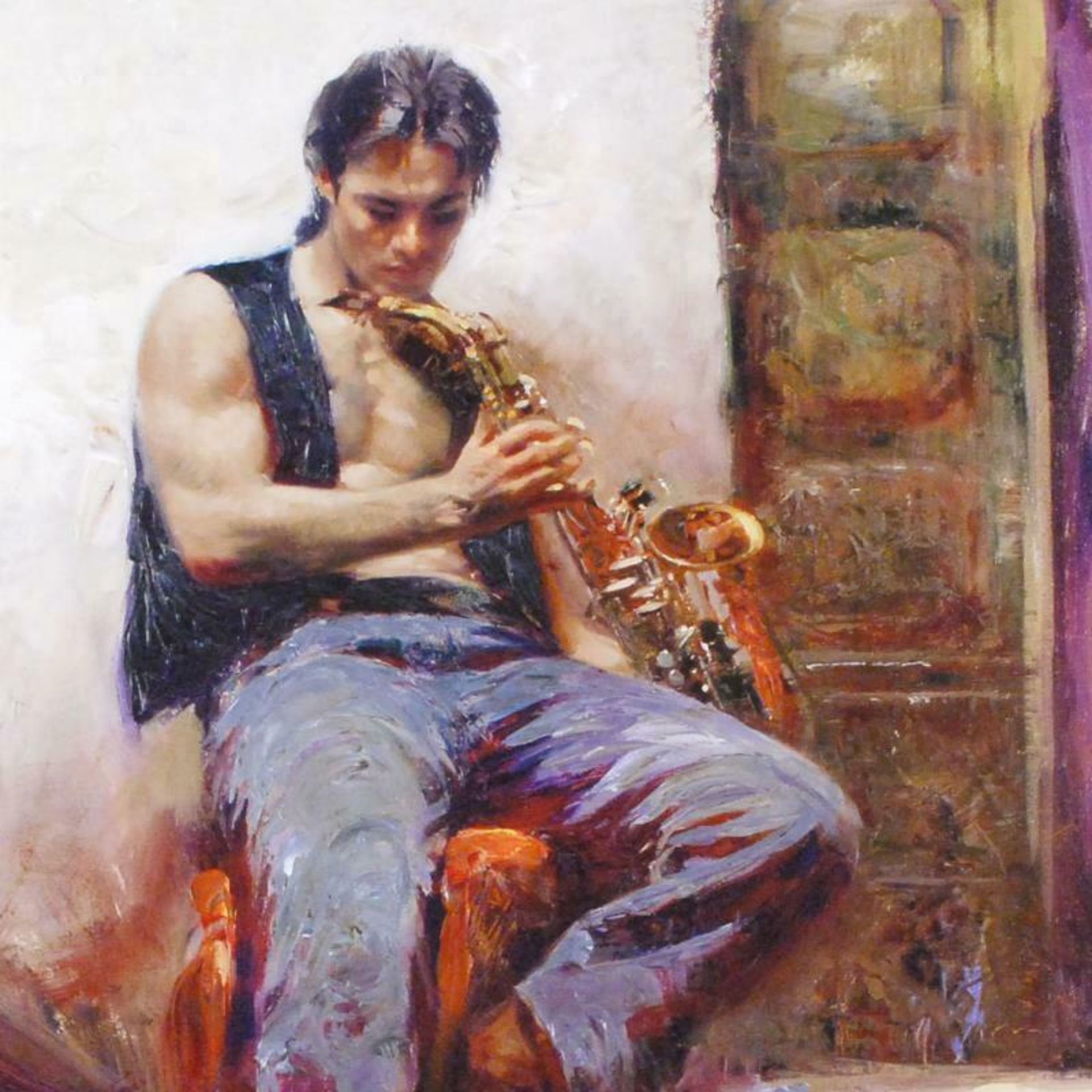 Pino (1939-2010), "Music Lover" Artist Embellished Limited Edition on Canvas, CP - Image 2 of 2