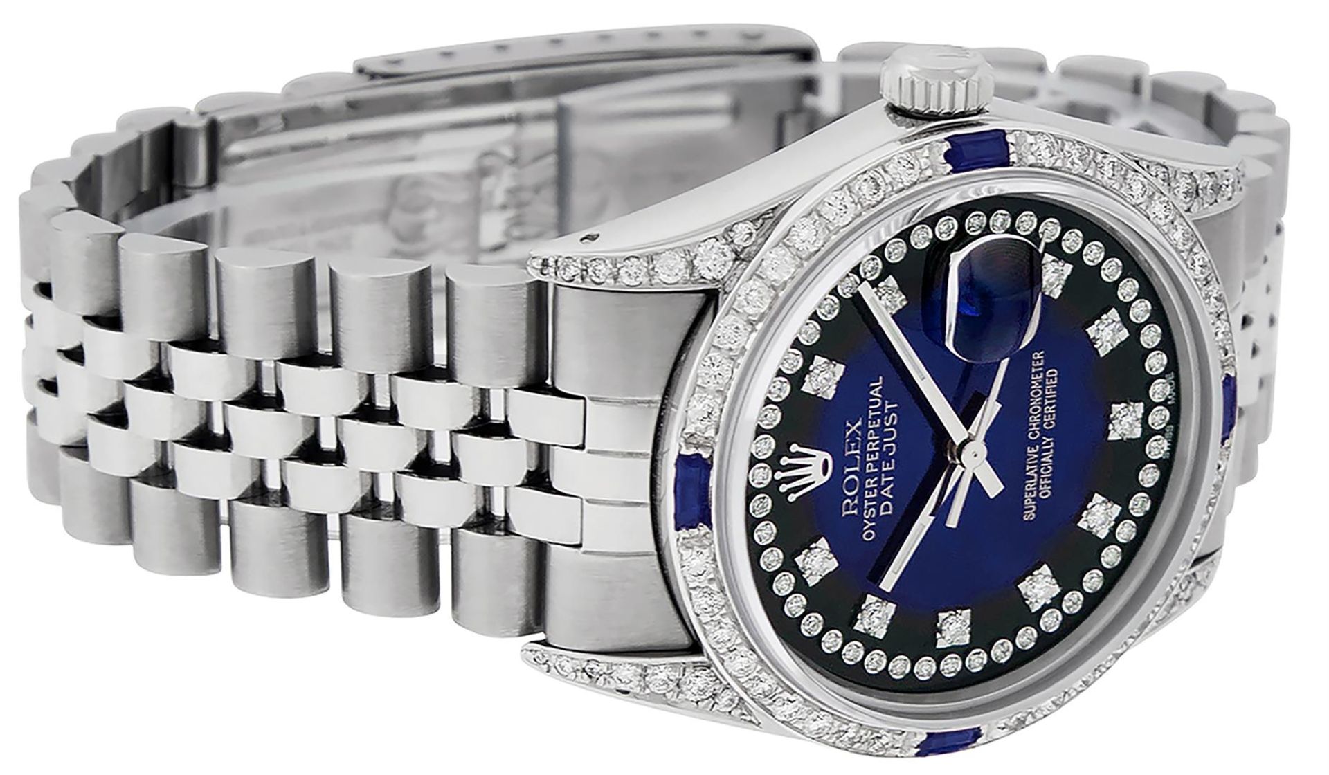 Rolex Mens Stainless Steel Diamond Lugs Blue Vignette & Sapphire Datejust Wristw - Image 9 of 9