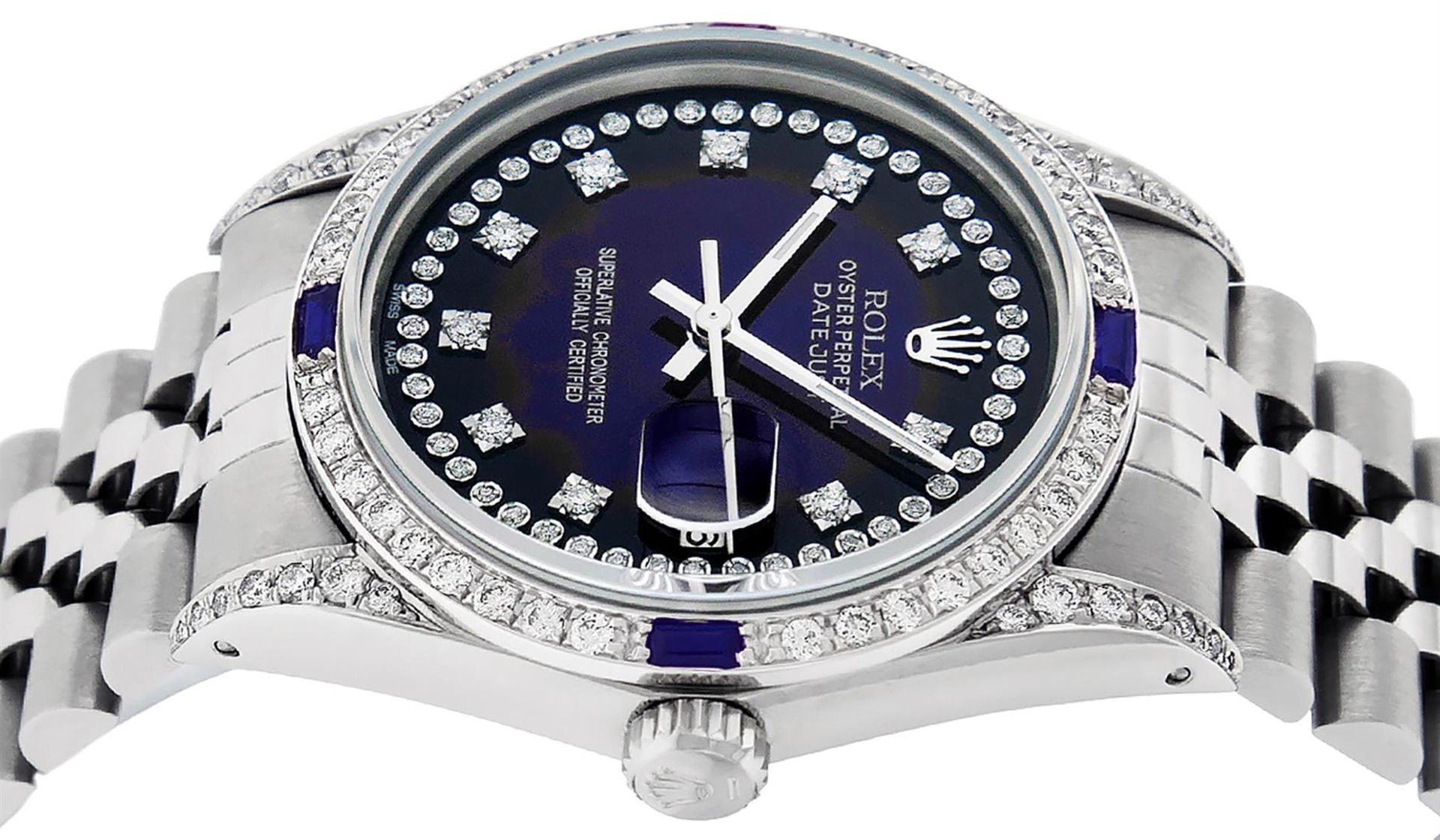 Rolex Mens Stainless Steel Diamond Lugs Blue Vignette & Sapphire Datejust Wristw - Image 6 of 9