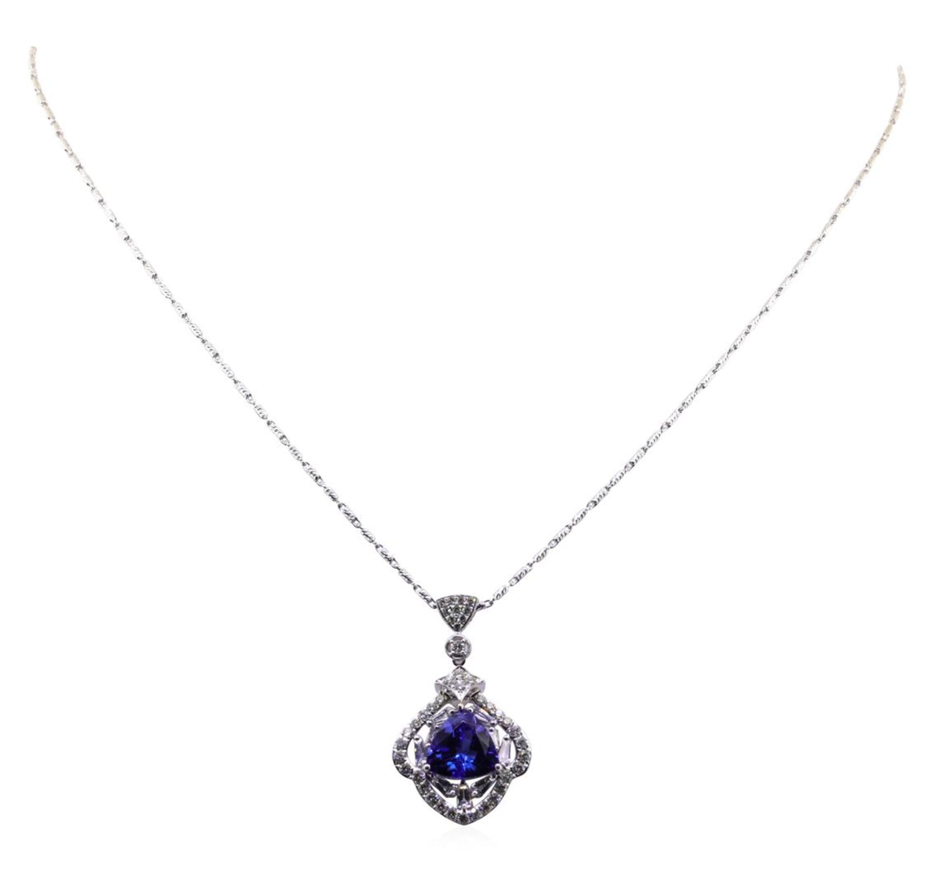 3.47 ctw Tanzanite and Diamond Pendant With Chain - 18KT White Gold - Image 2 of 3