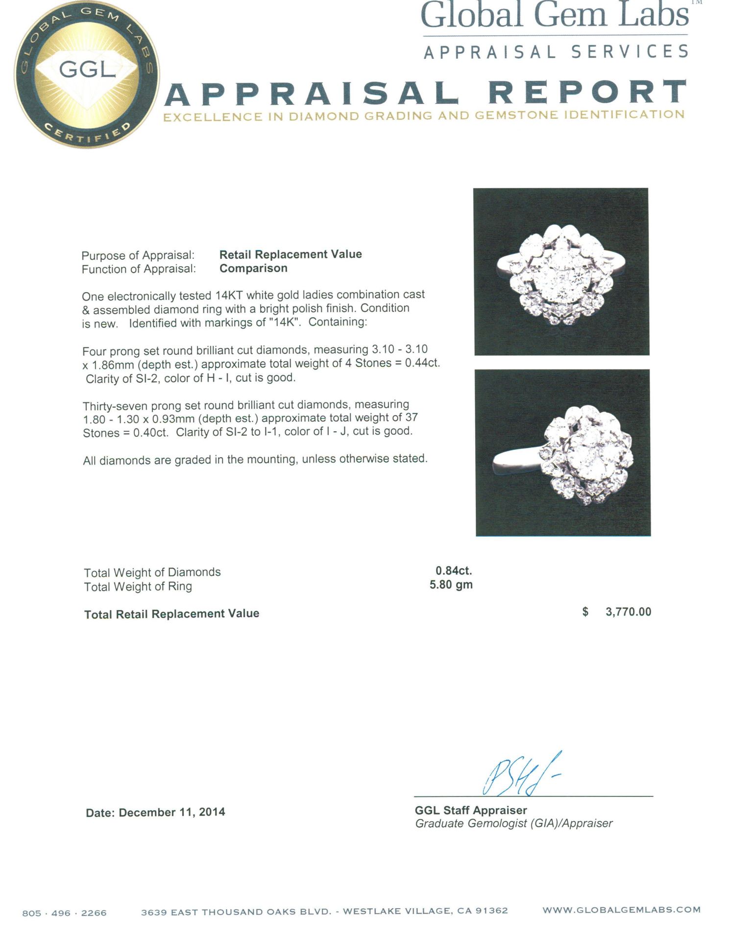 14KT White Gold 0.84 ctw Diamond Ring - Image 5 of 5