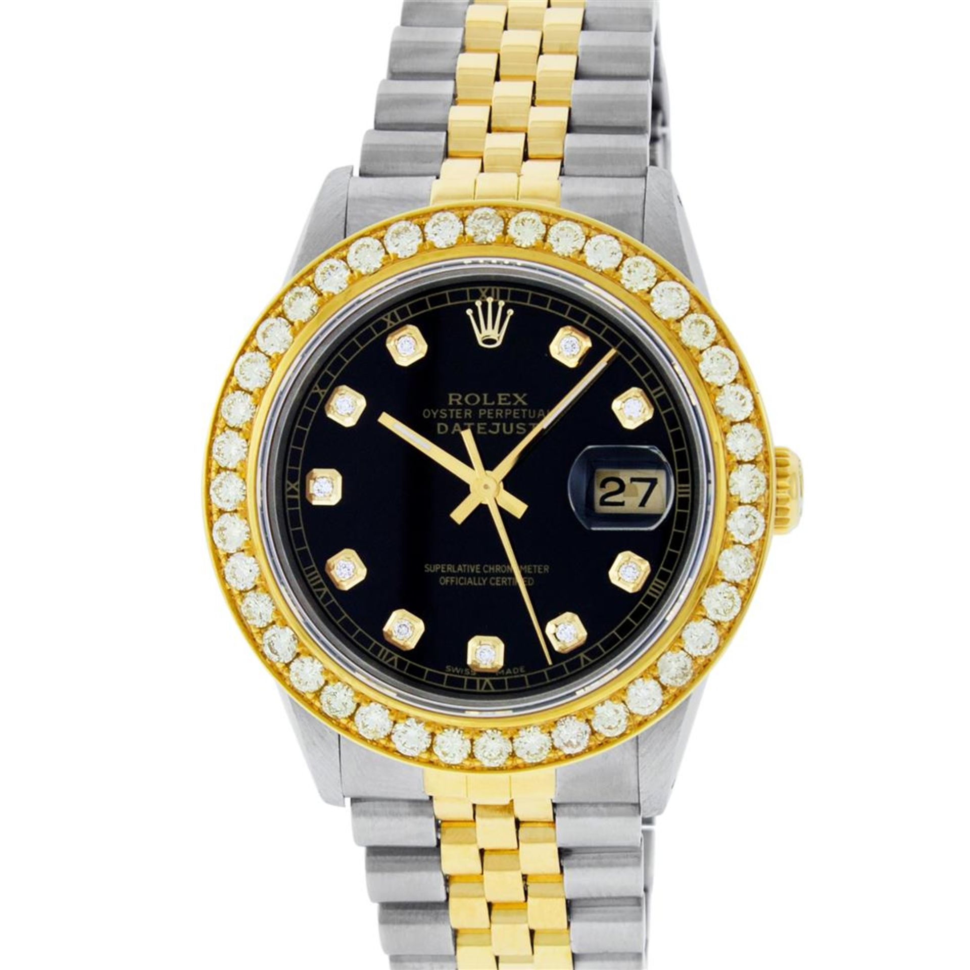 Rolex Mens 2 Tone 18K Black Diamond Oyster Perpetual Datejust Wristwatch 36MM - Image 2 of 9