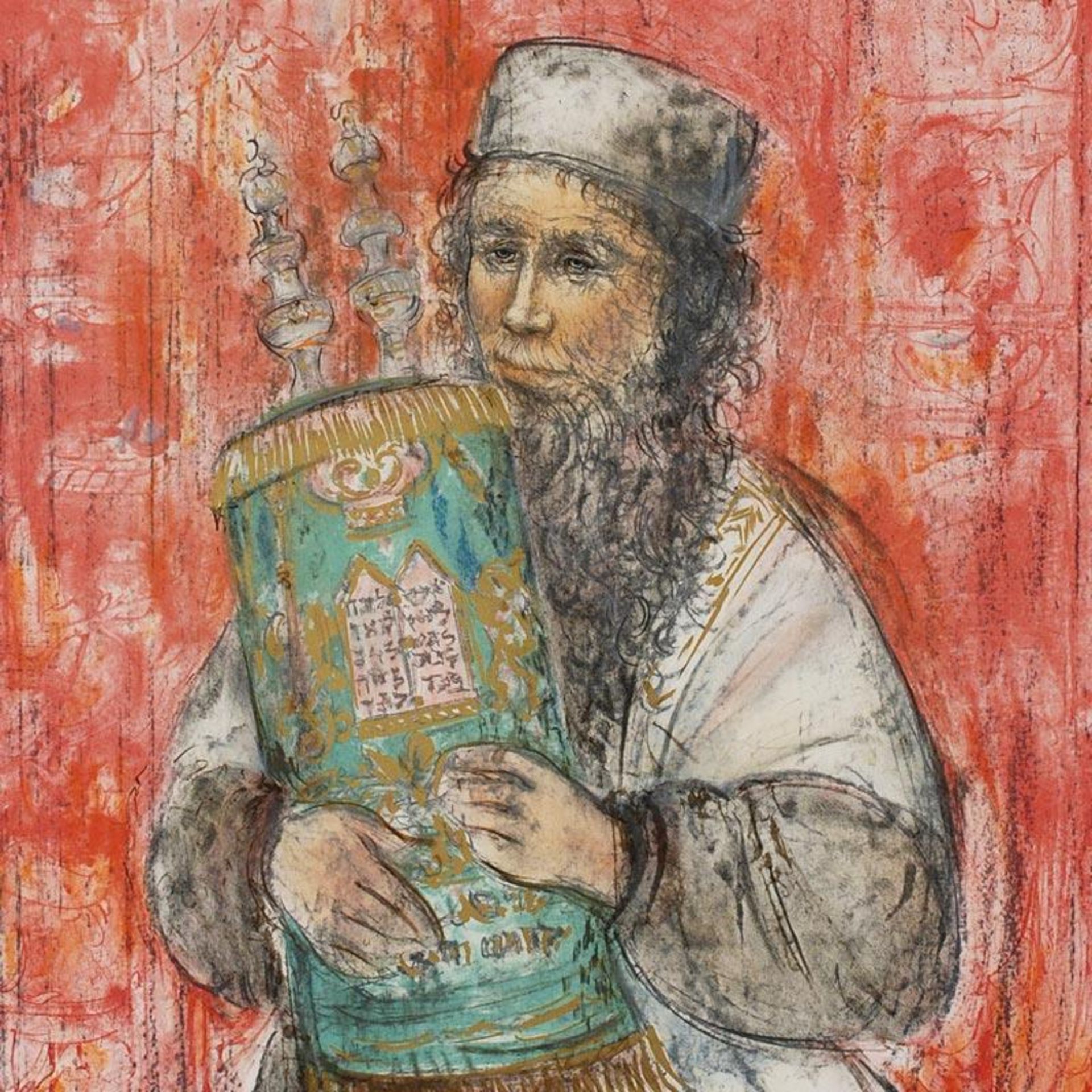 "Israeli Rabbi" Limited Edition Lithograph by Edna Hibel (1917-2014), Numbered a - Image 2 of 2