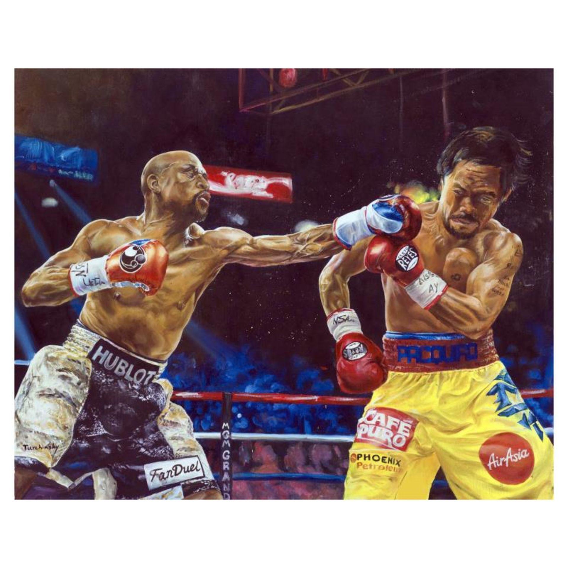 Turchinsky Dimitry, "Mayweather Vs Pacquiao" Hand Signed Mixed Media on Canvas w