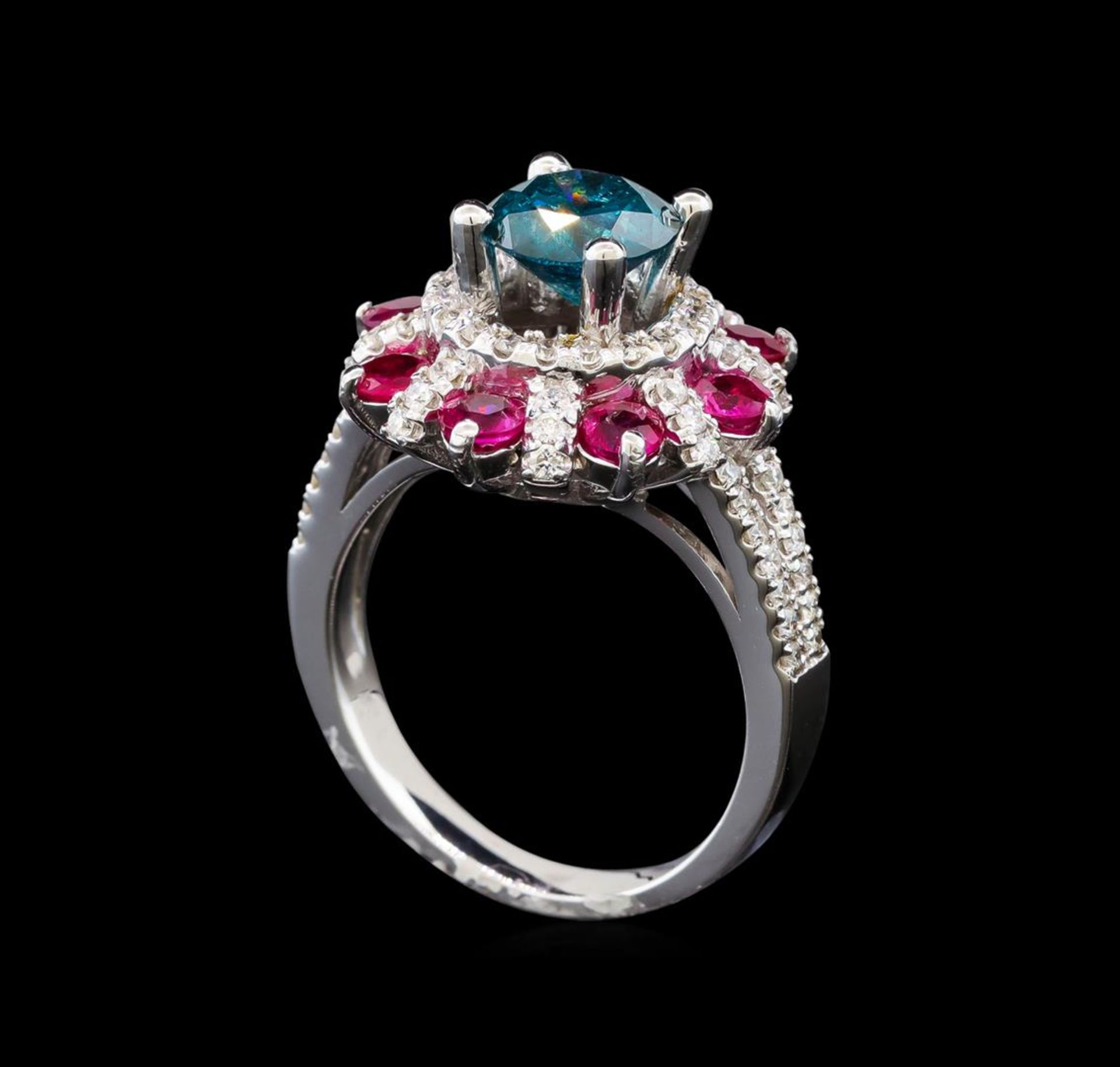14KT White Gold 1.89 ctw Fancy Blue Diamond and Ruby Ring - Image 4 of 5