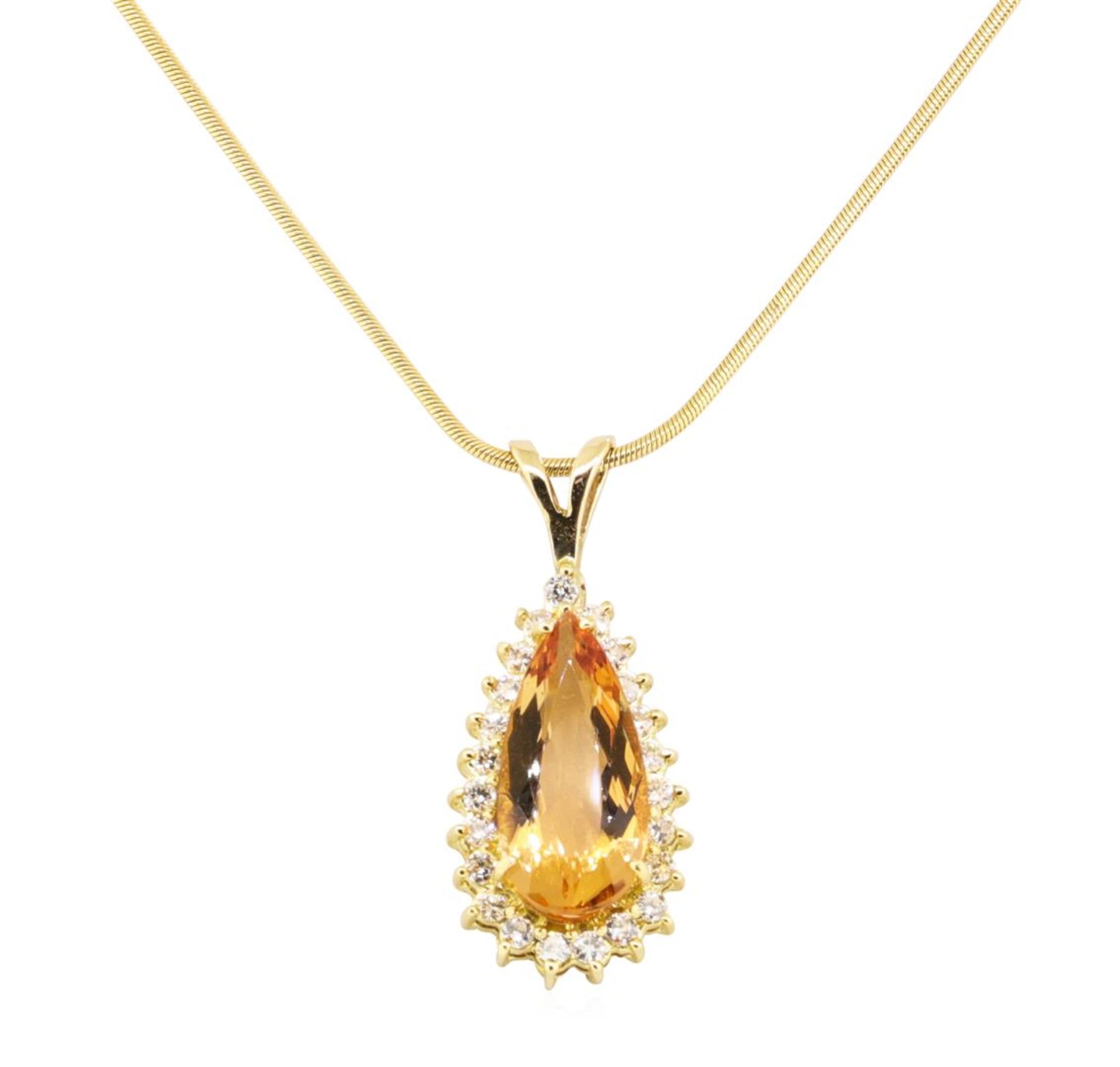 6.00 ctw Imperial Topaz And Diamond Pendant & Chain - 18KT Yellow Gold