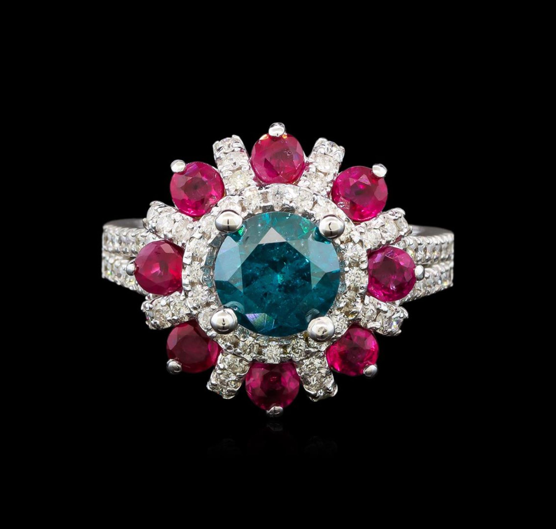 14KT White Gold 1.89 ctw Fancy Blue Diamond and Ruby Ring - Image 2 of 5