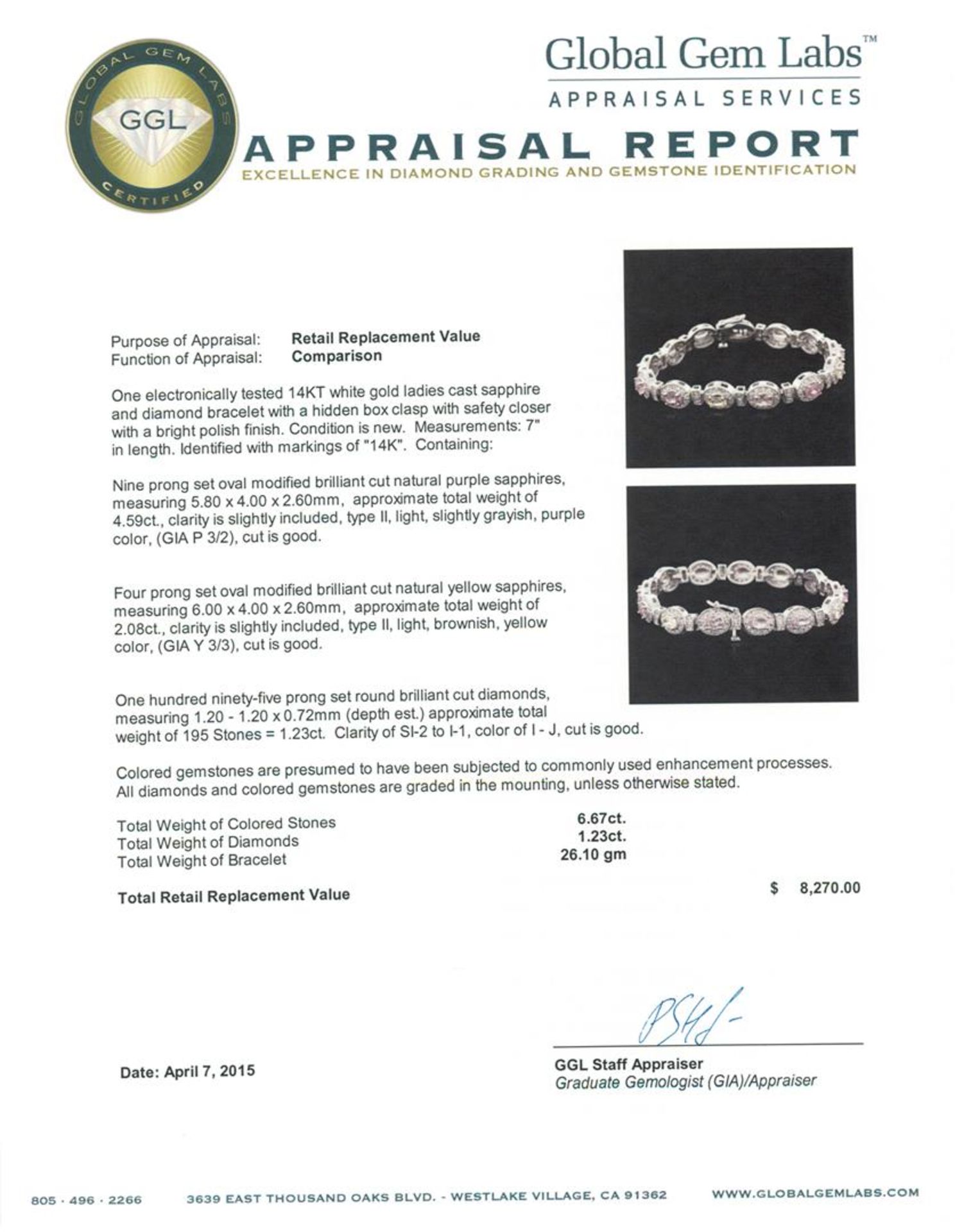 14KT White Gold 6.67 ctw Multicolor Sapphire and Diamond Bracelet - Image 4 of 4