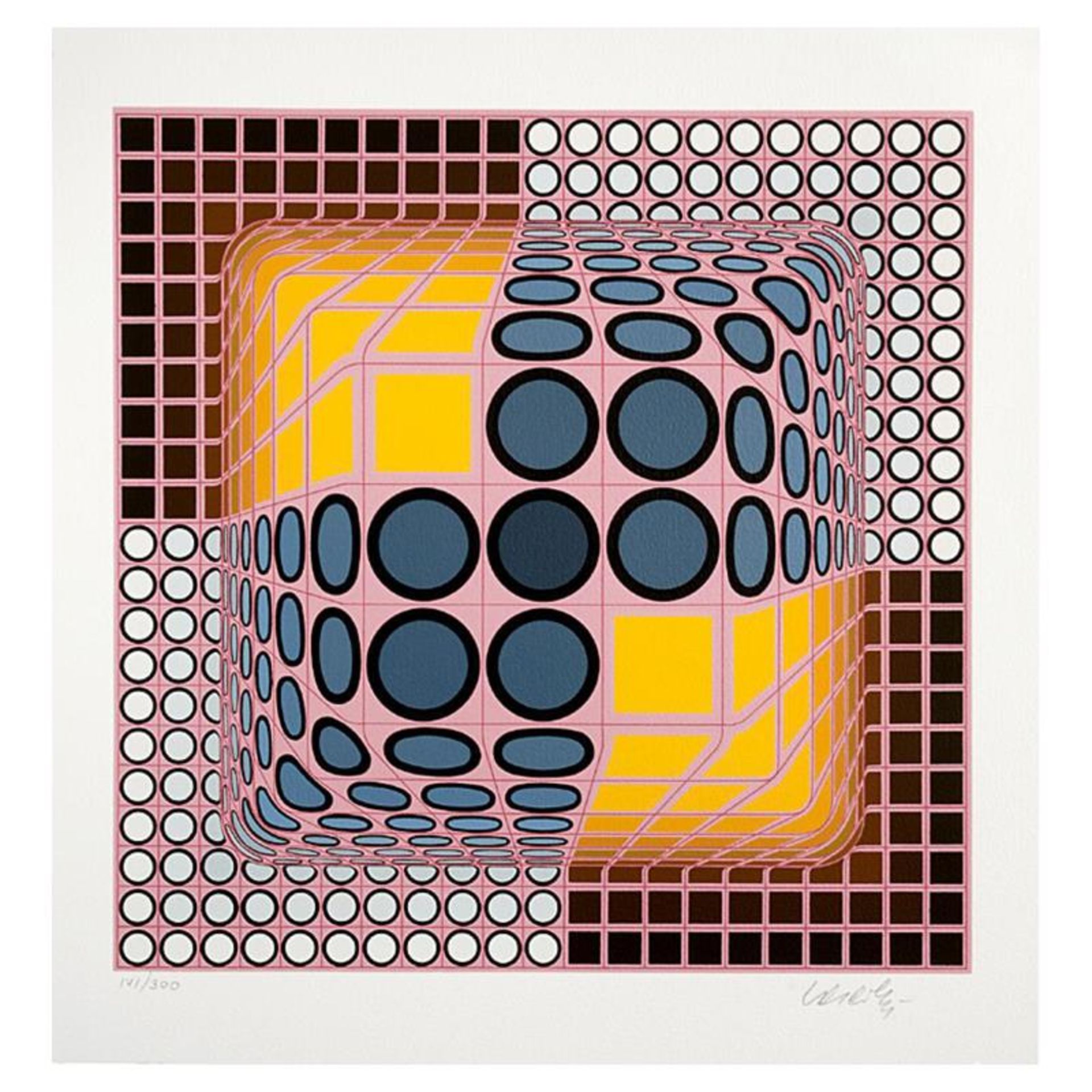 Victor Vasarely (1908-1997), "Pink Composition" Hand Signed Limited Edition Seri
