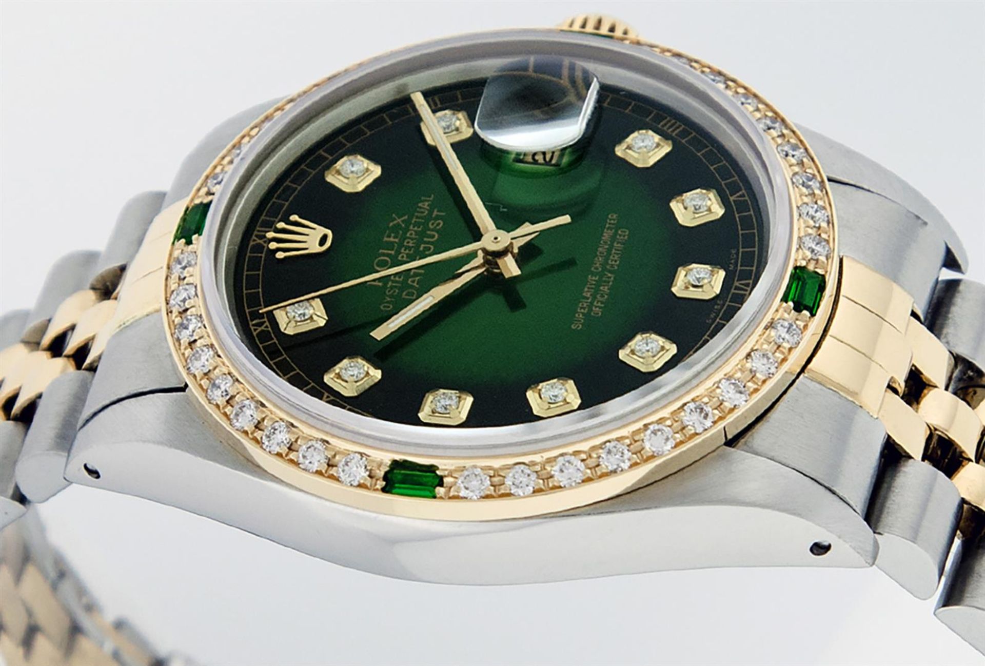 Rolex Mens 2 Tone Green Vignette VS Diamond 36MM Datejust Wristwatch - Image 9 of 9