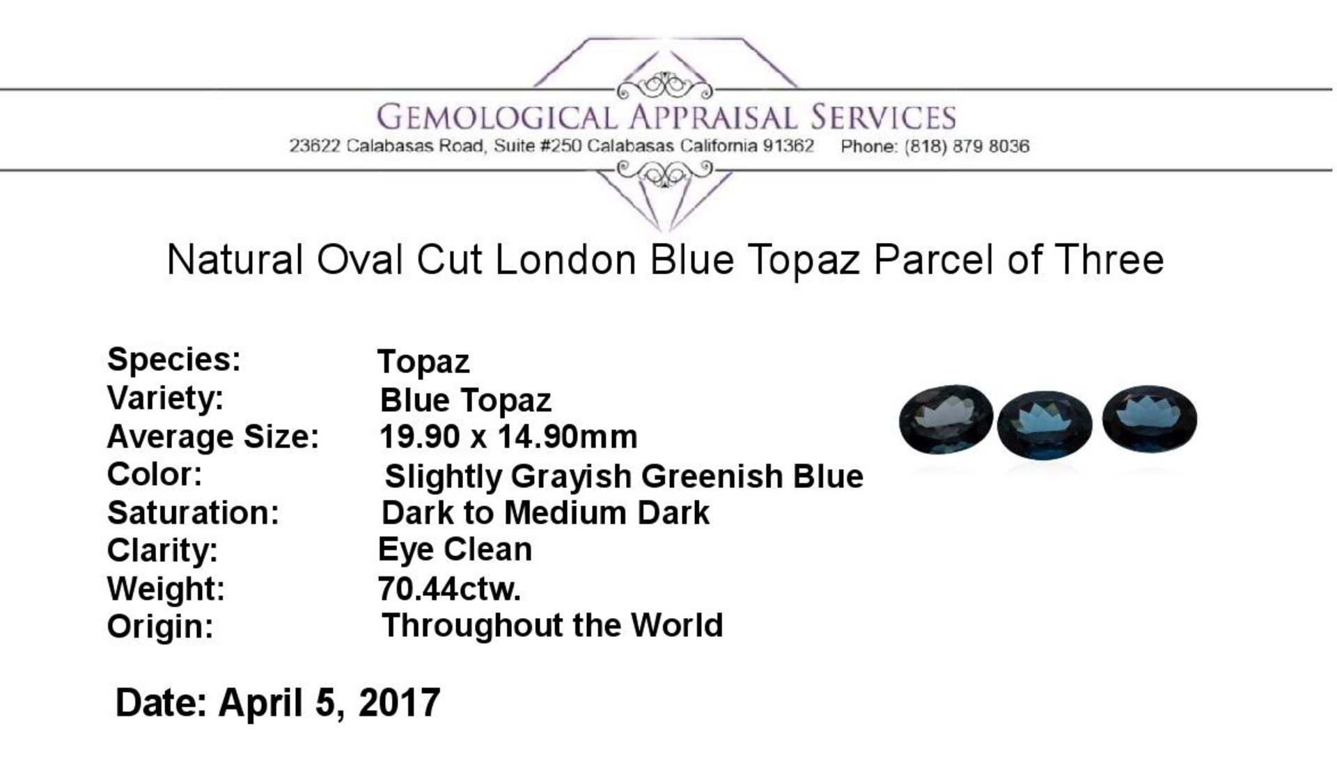 70.44 ctw. Natural Oval Cut London Blue Topaz Parcel of Three - Image 3 of 3