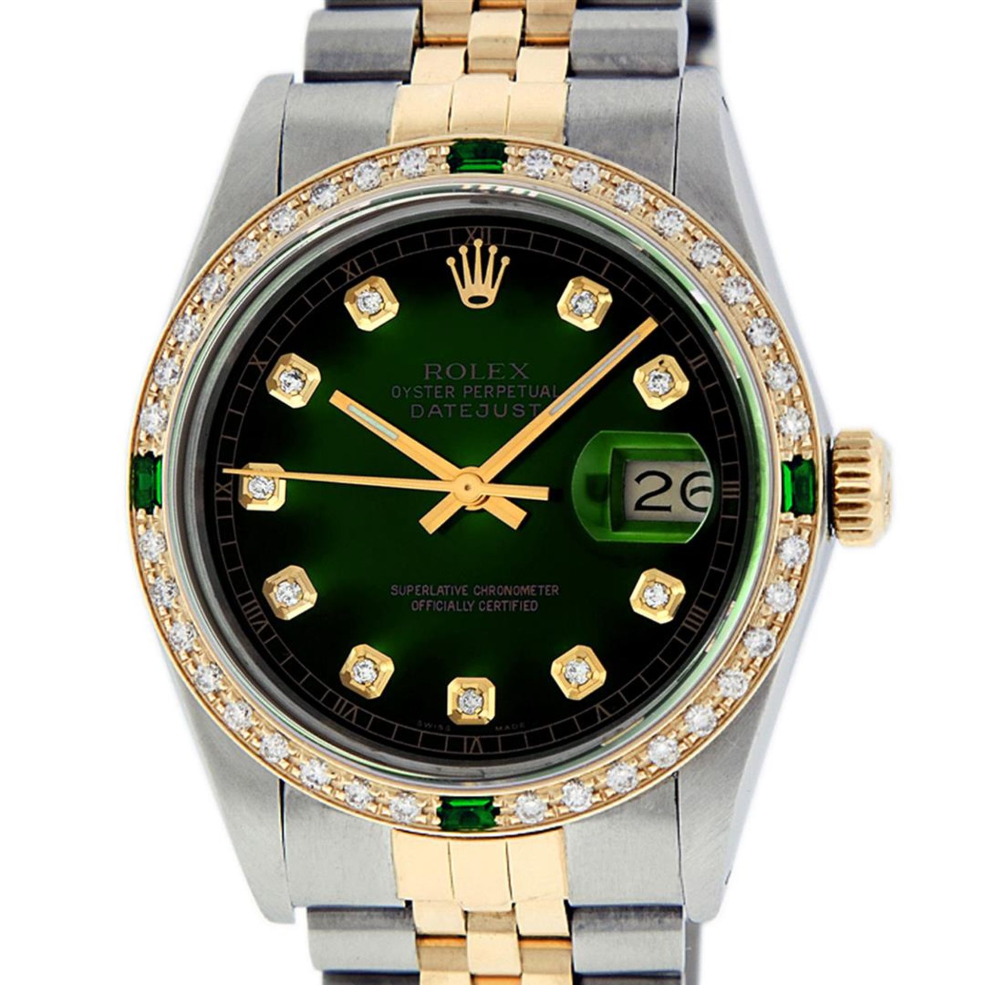 Rolex Mens 2 Tone Green Vignette VS Diamond 36MM Datejust Wristwatch - Image 2 of 9