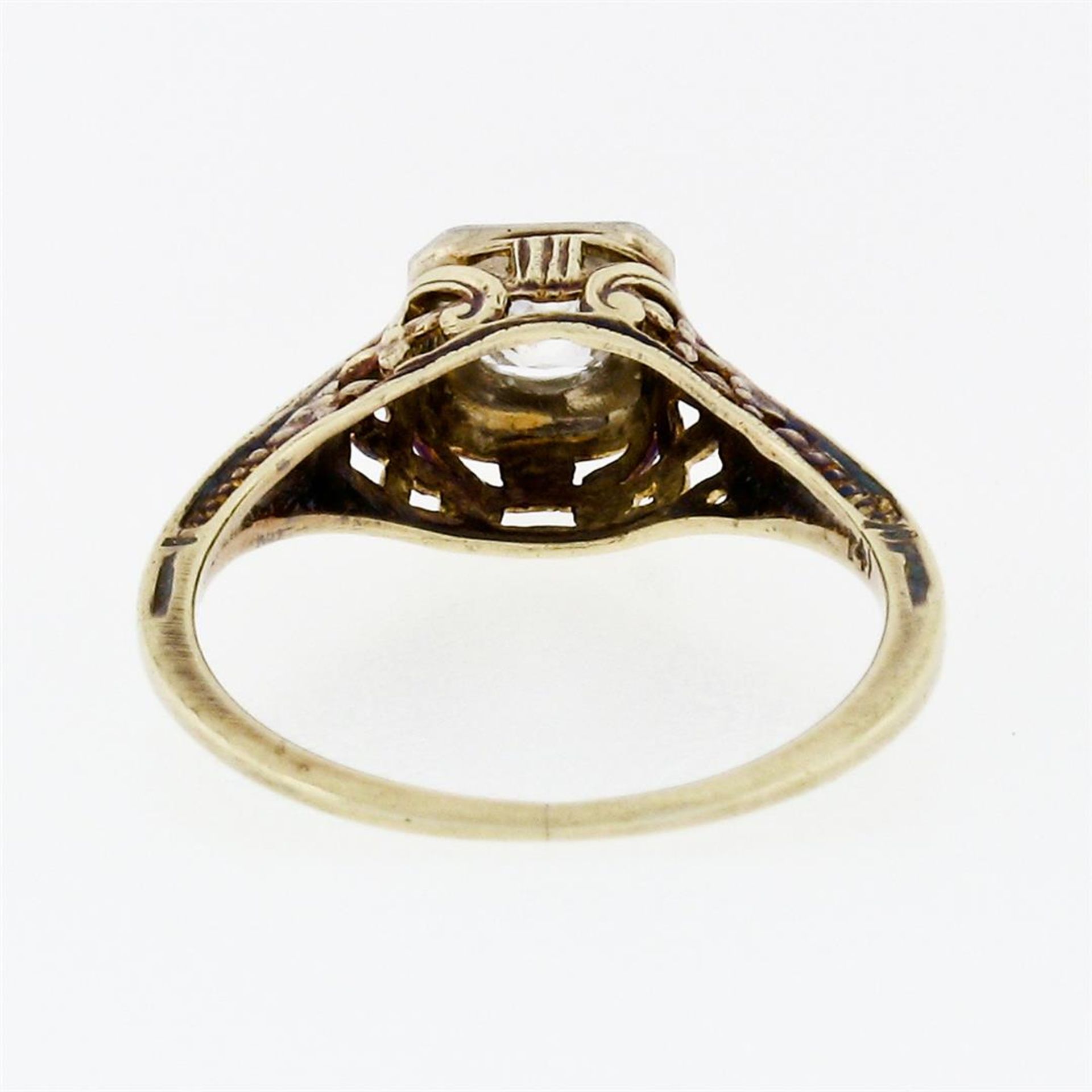 Antique Edwardian 14K TT Gold 0.15 ctw Old Mine Diamond Filigree Engagement Ring - Image 7 of 7