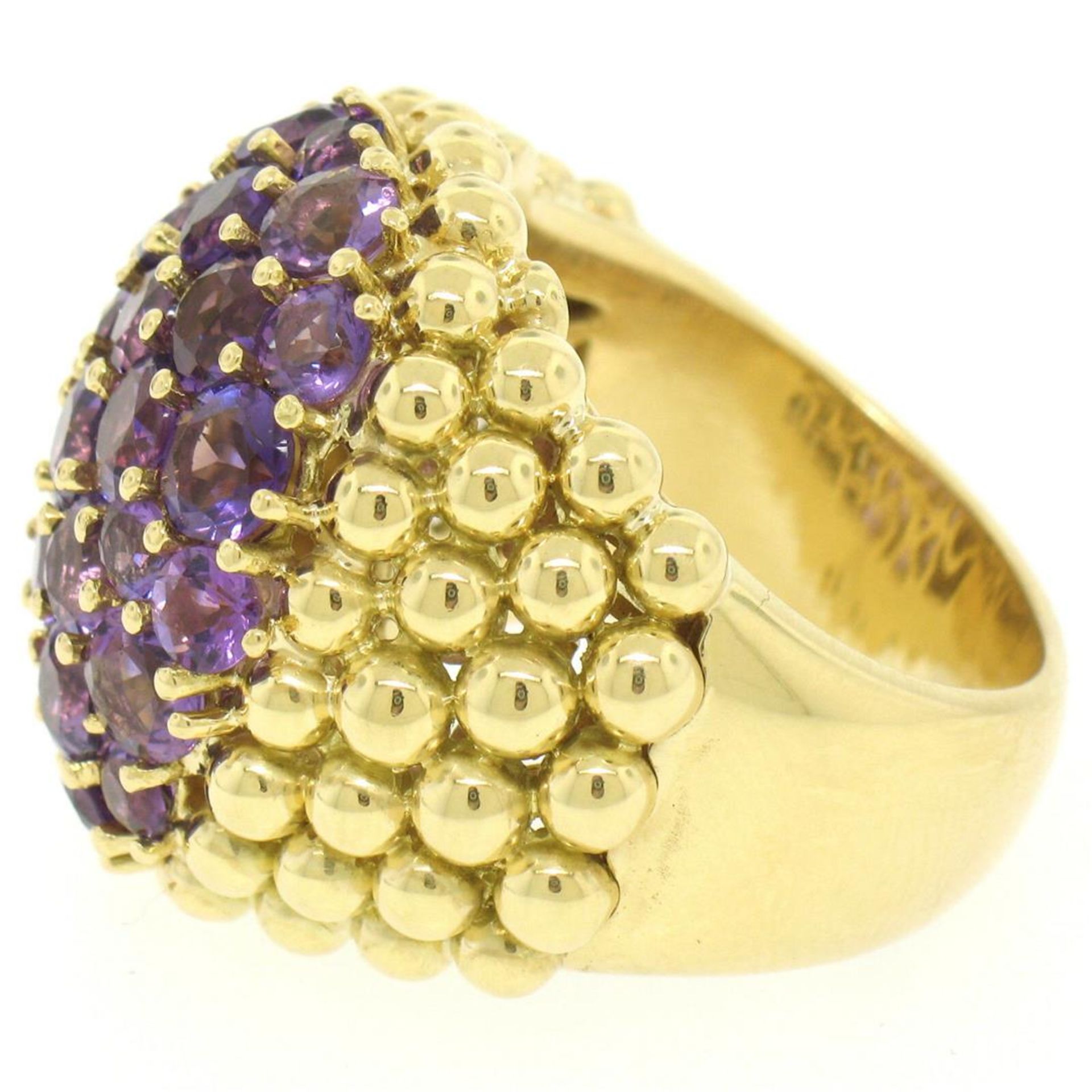 18K Yellow Gold 7.50 ctw Round Amethyst Domed Popcorn Cluster Ring - Image 3 of 6