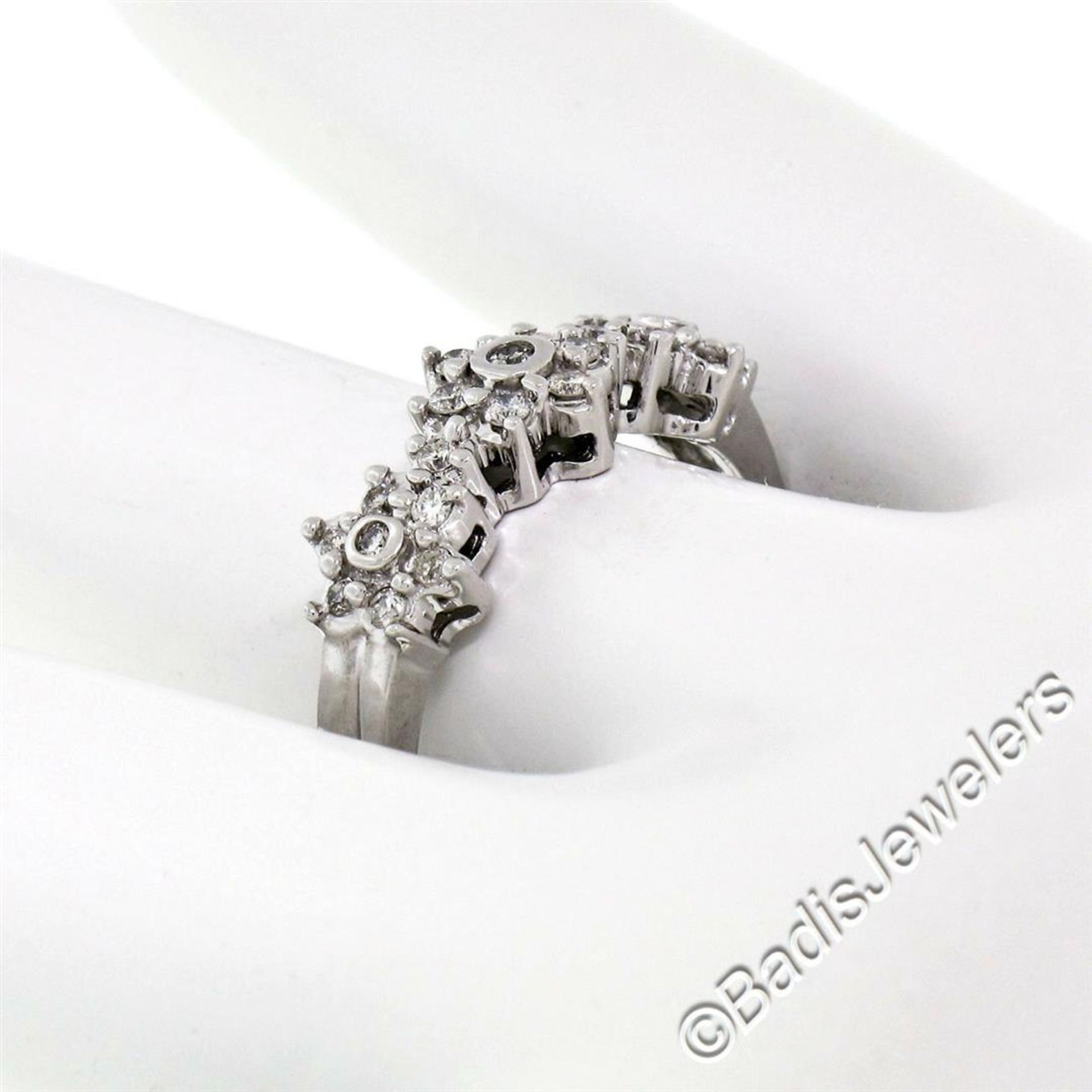 New 14kt White Gold 0.60 ctw Round Brilliant Diamond 3 Flower Cluster Ring - Image 5 of 7