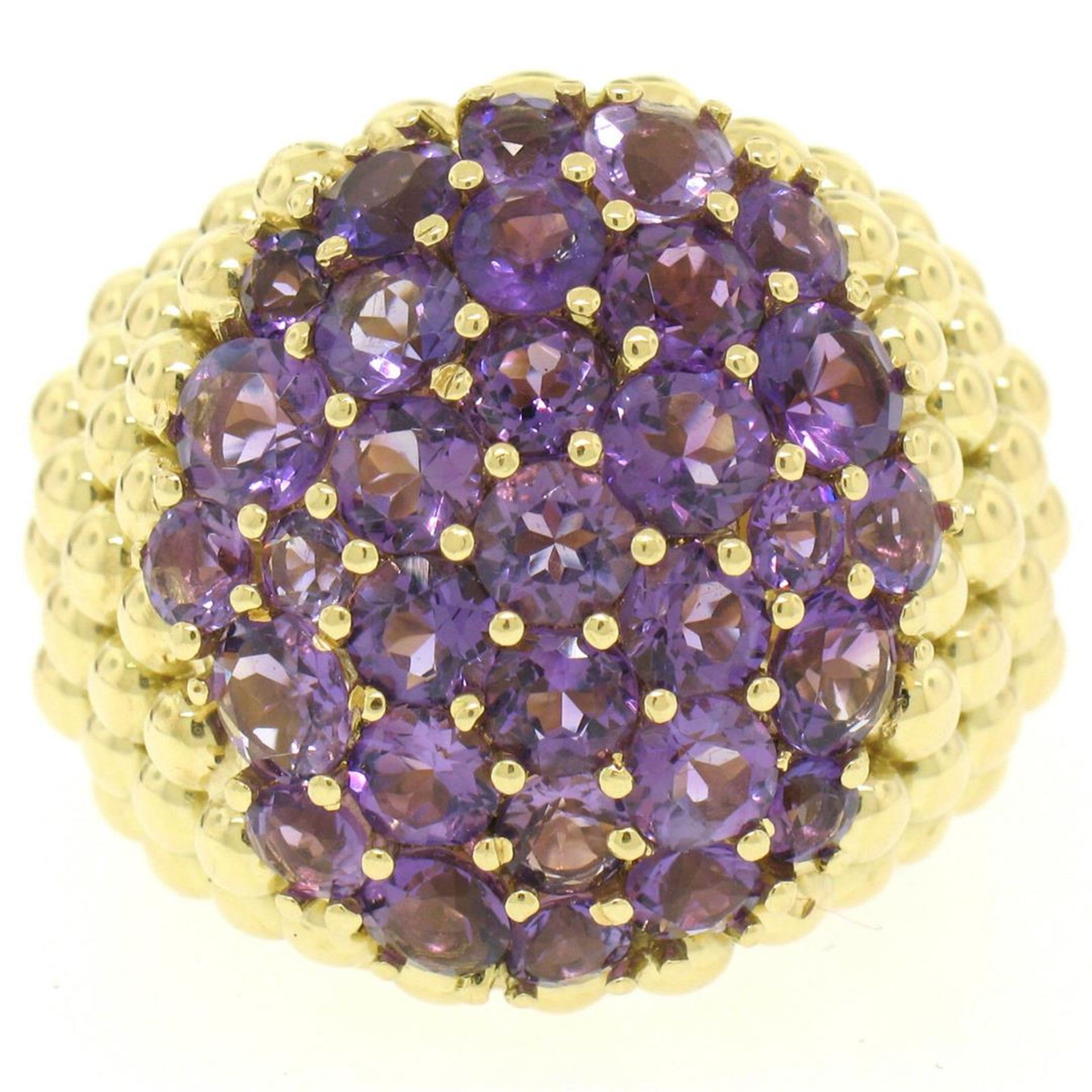 18K Yellow Gold 7.50 ctw Round Amethyst Domed Popcorn Cluster Ring - Image 2 of 6