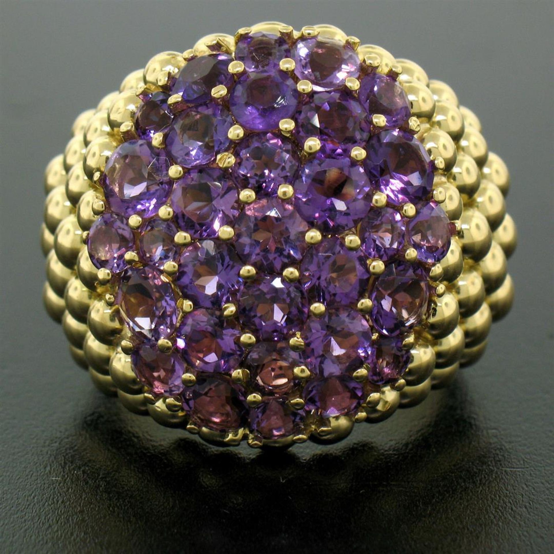 18K Yellow Gold 7.50 ctw Round Amethyst Domed Popcorn Cluster Ring - Image 4 of 6