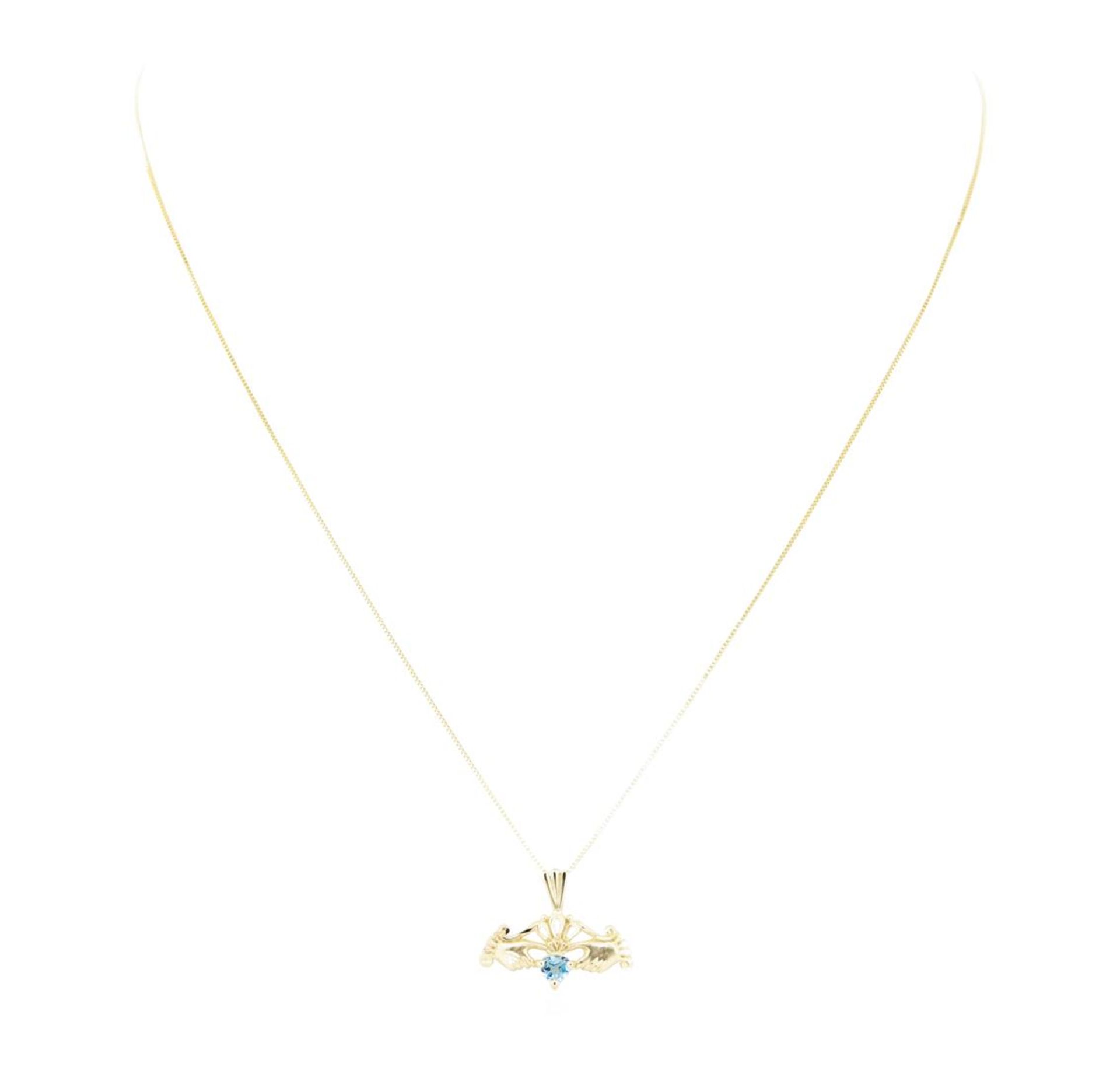 0.25 ctw Blue Topaz Claddagh Pendant with Chain - 14KT Yellow Gold