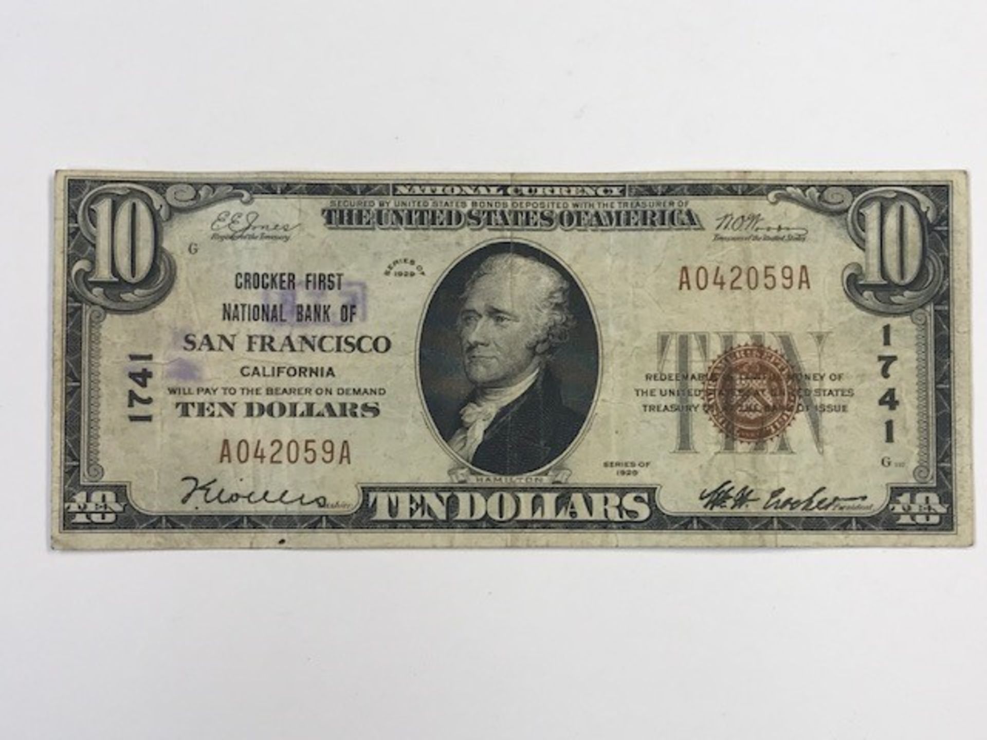 Lot (5) 1929 $10 San Francisco CA National Currency Notes - Charter 1741