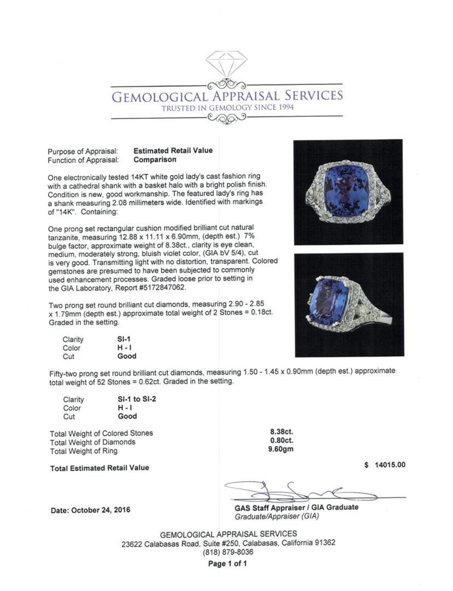 GIA Cert 8.38 ctw Tanzanite and Diamond Ring - 14KT White Gold - Image 5 of 6