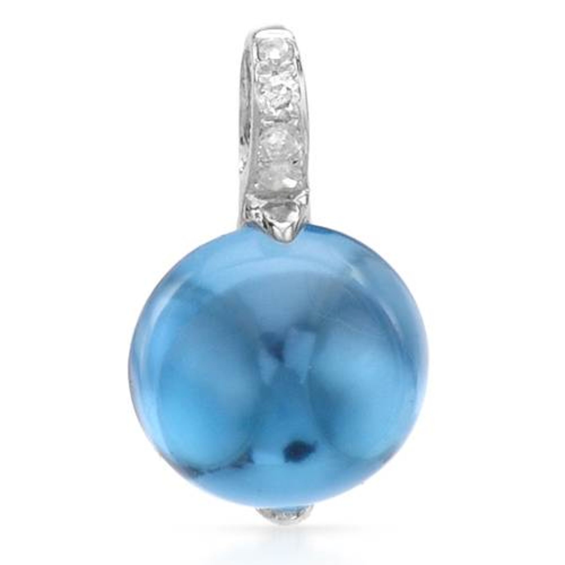 14k White Gold 2.80 ctw Blue Topaz and Diamond Pendant