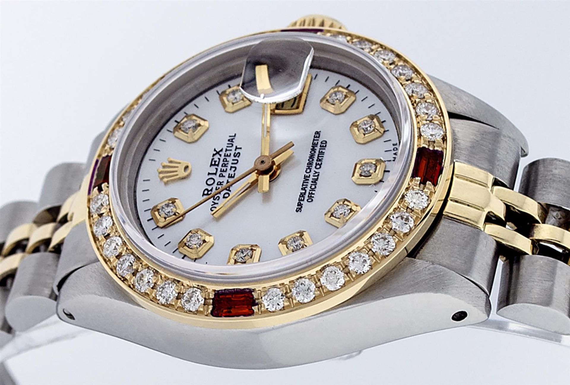 Rolex Ladies 2 Tone SS/YG MOP Diamond & Ruby Oyster Perpetual Datejust Wristwatc - Image 4 of 9