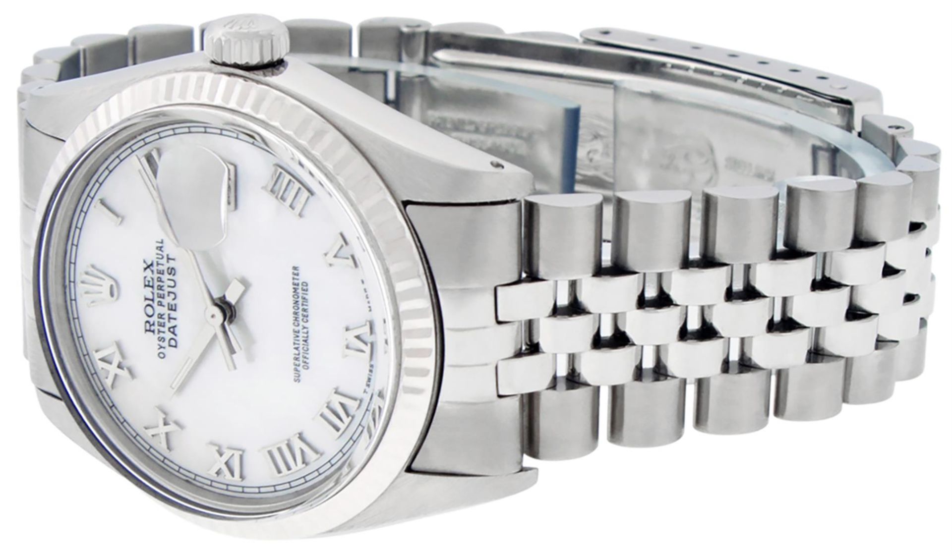 Rolex Mens Stainless Steel Mother Of Pearl Roman Datejust 36MM Wriswatch Datejus - Image 7 of 9