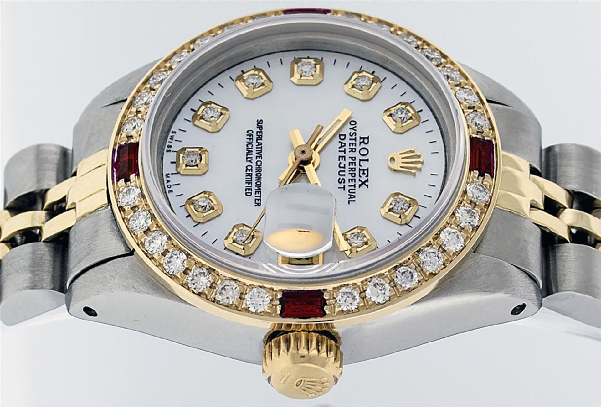 Rolex Ladies 2 Tone SS/YG MOP Diamond & Ruby Oyster Perpetual Datejust Wristwatc - Image 5 of 9