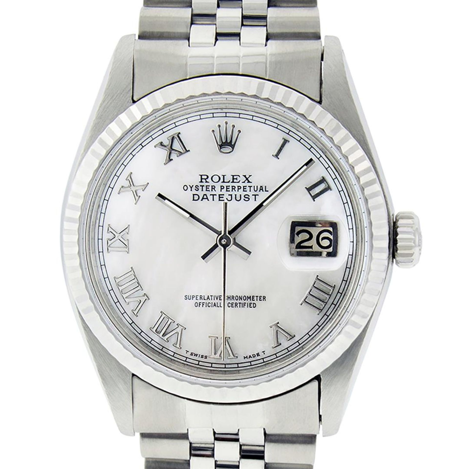 Rolex Mens Stainless Steel Mother Of Pearl Roman Datejust 36MM Wriswatch Datejus