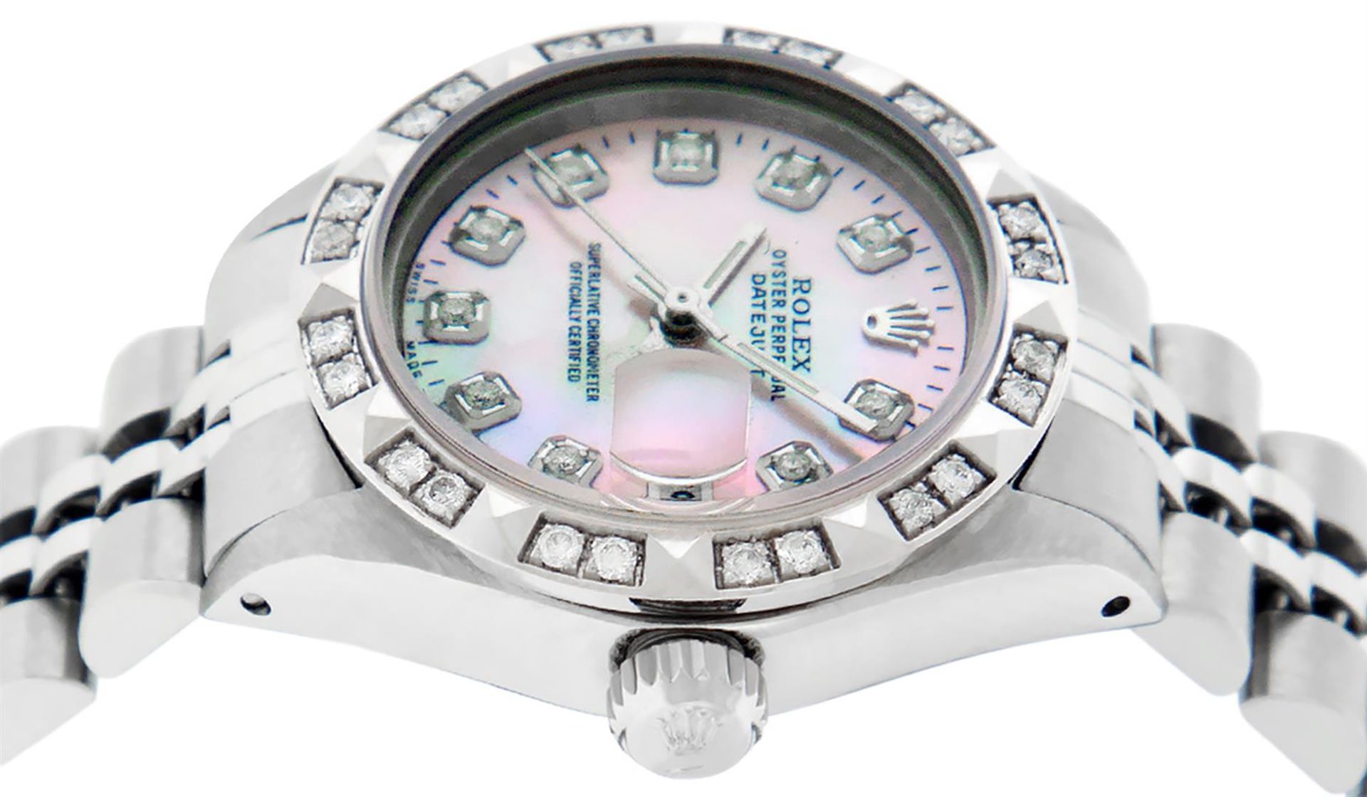 Rolex Ladies Stainless Steel Pink MOP Pyramid Diamond Datejust Wristwatch 26MM - Image 4 of 9