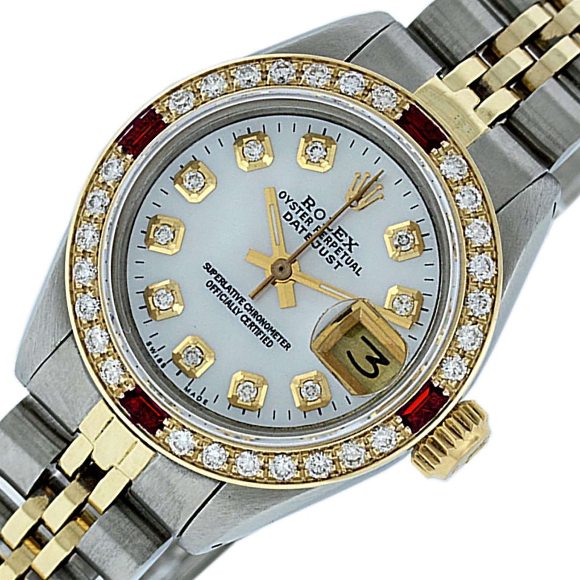 Rolex Ladies 2 Tone SS/YG MOP Diamond & Ruby Oyster Perpetual Datejust Wristwatc - Image 3 of 9