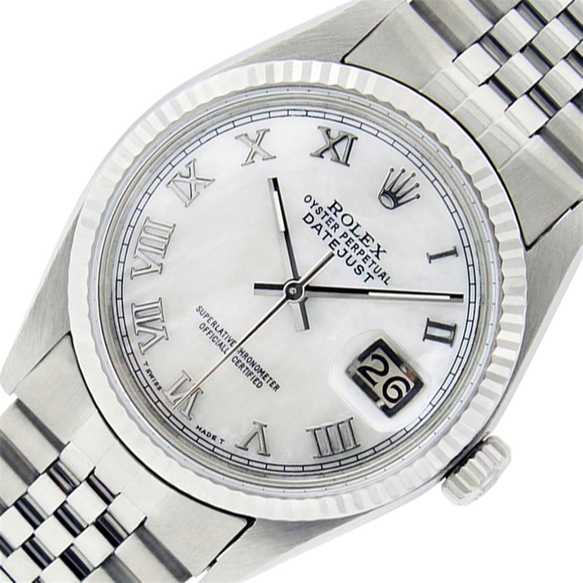 Rolex Mens Stainless Steel Mother Of Pearl Roman Datejust 36MM Wriswatch Datejus - Image 2 of 9