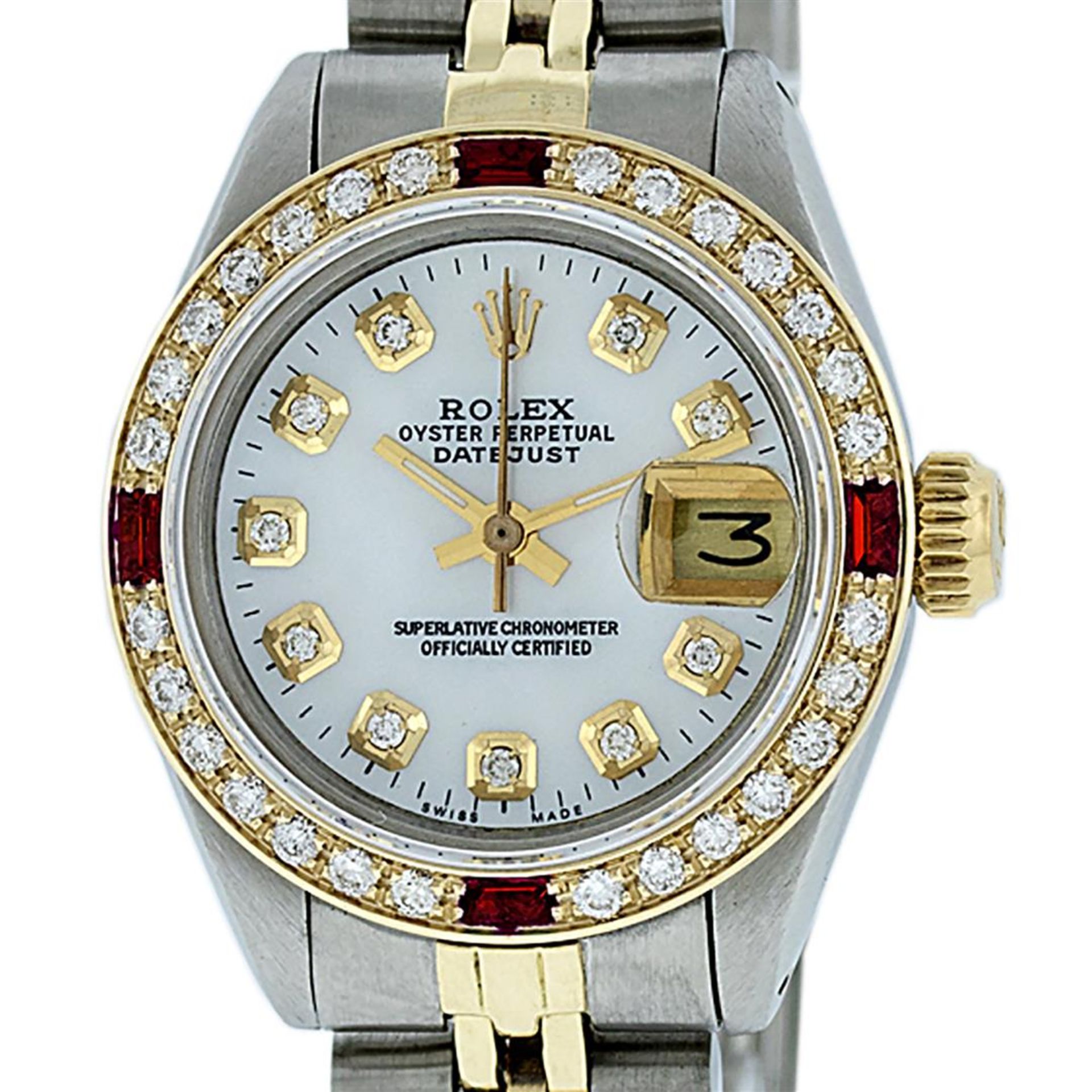 Rolex Ladies 2 Tone SS/YG MOP Diamond & Ruby Oyster Perpetual Datejust Wristwatc - Image 2 of 9