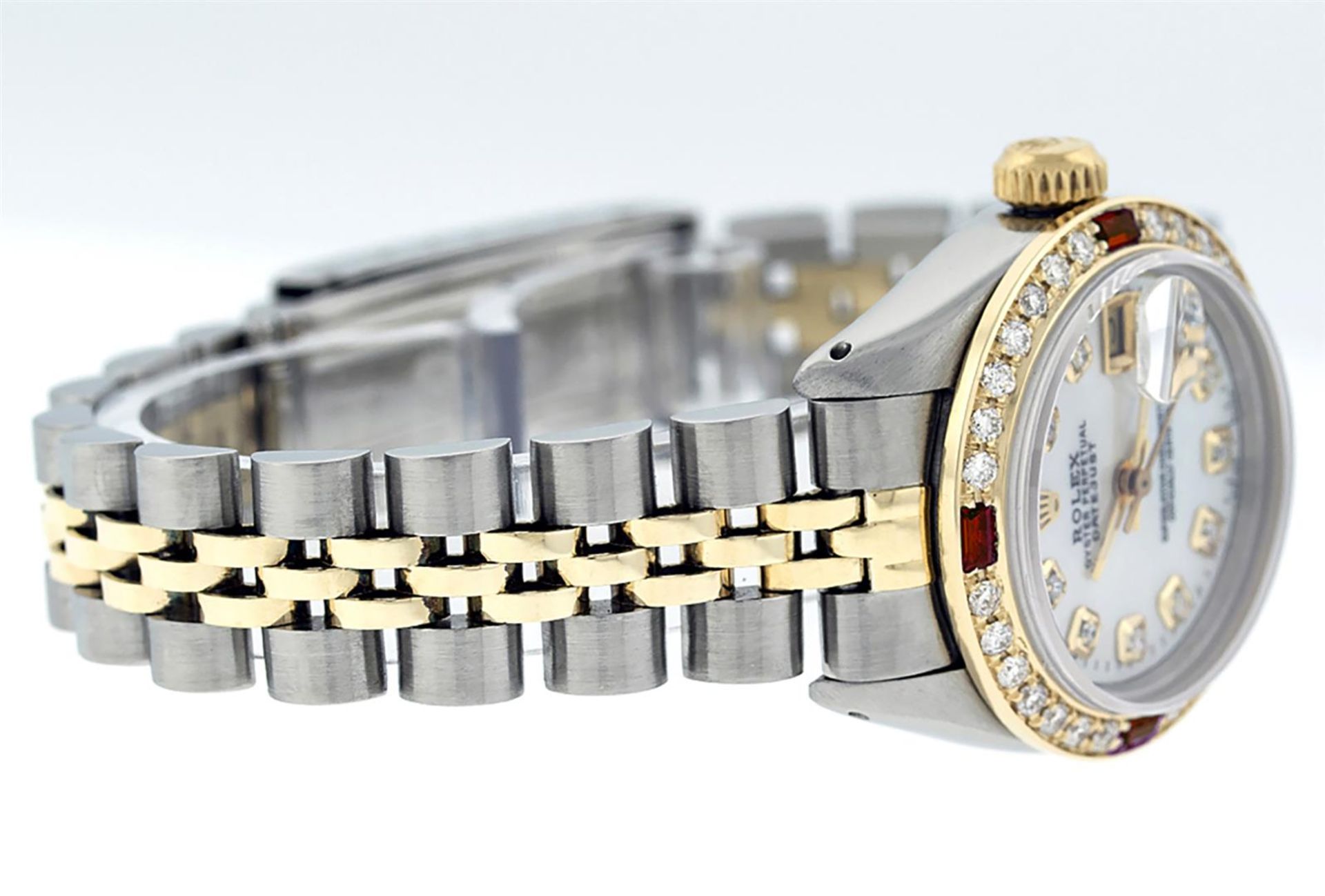 Rolex Ladies 2 Tone SS/YG MOP Diamond & Ruby Oyster Perpetual Datejust Wristwatc - Image 6 of 9