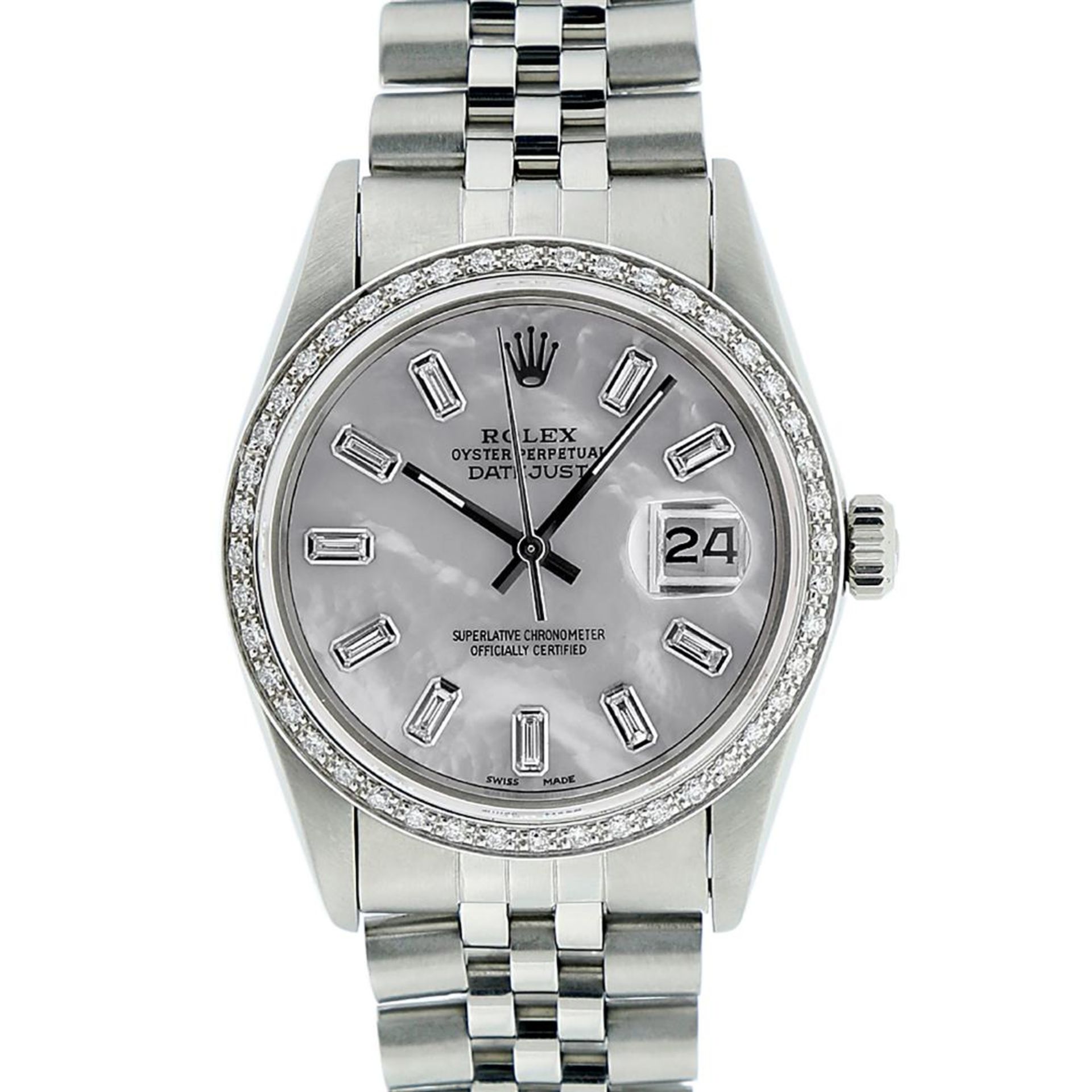 Rolex Mens Stainless Steel MOP Baguette Diamond 36MM Datejust Wristwatch - Image 2 of 9