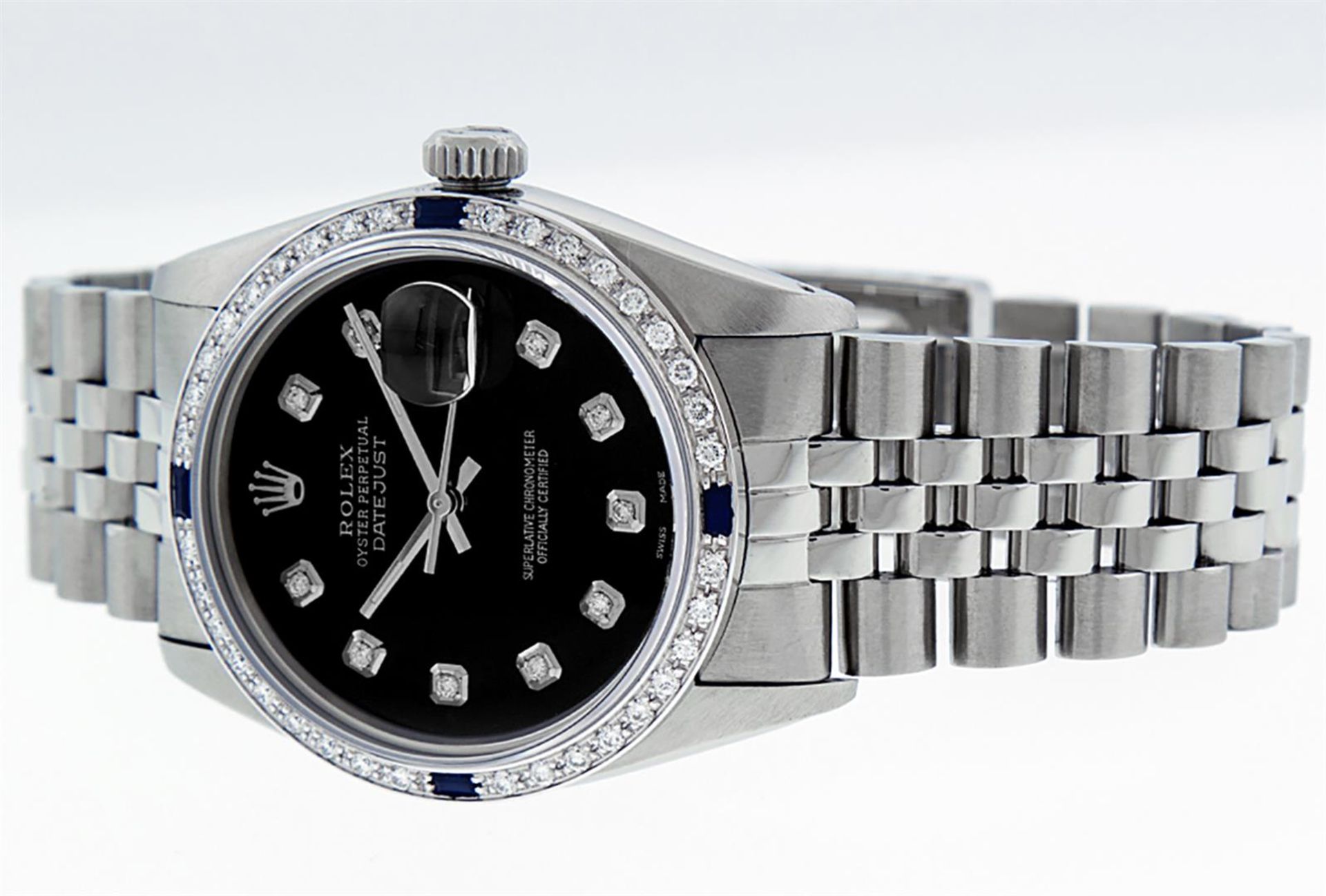 Rolex Mens Stainless Steel Black Diamond & Sapphire Datejust Wristwatch - Image 8 of 9