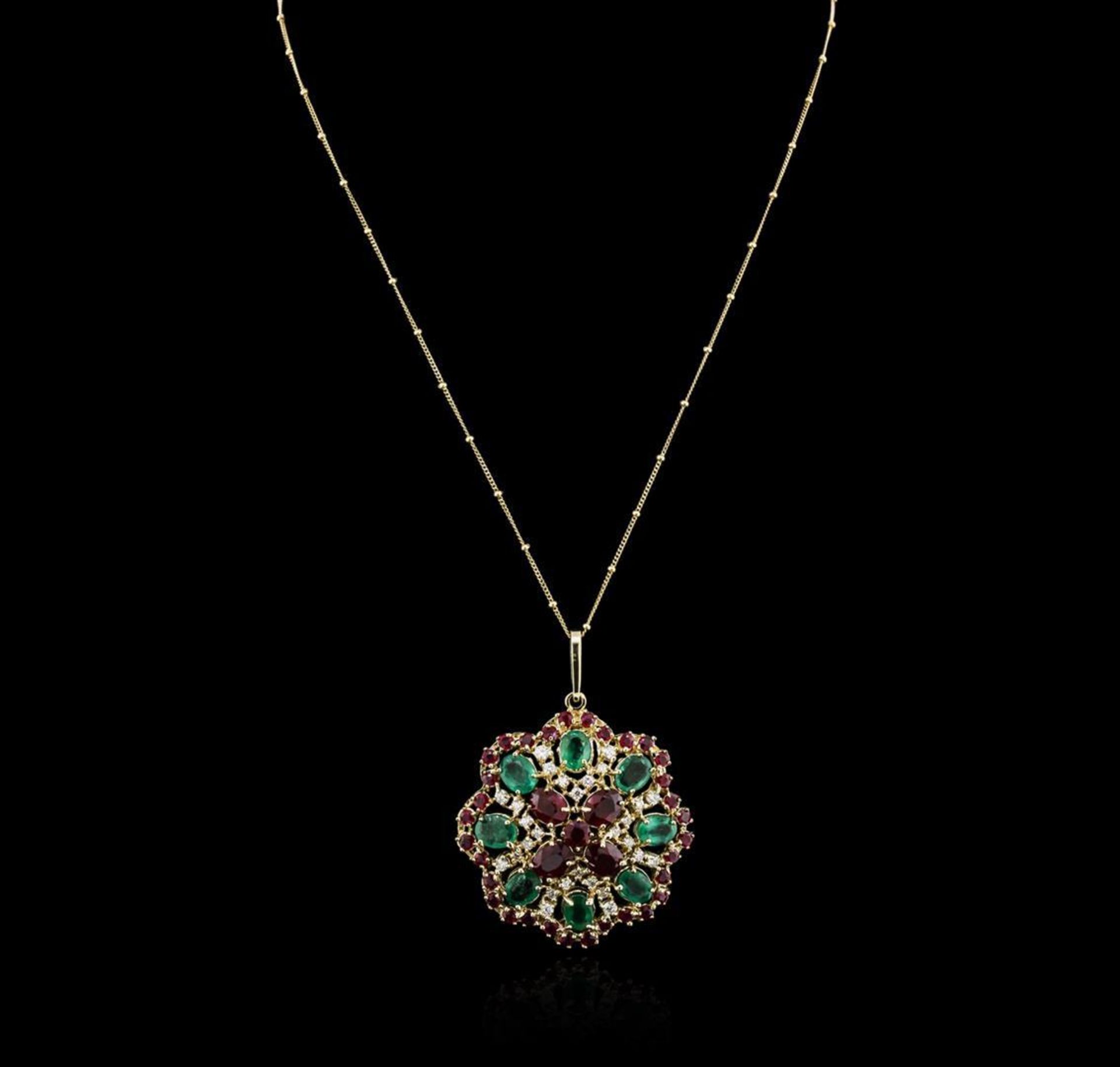 14KT Yellow Gold 11.78 ctw Ruby, Emerald and Diamond Pendant With Chain - Image 2 of 3