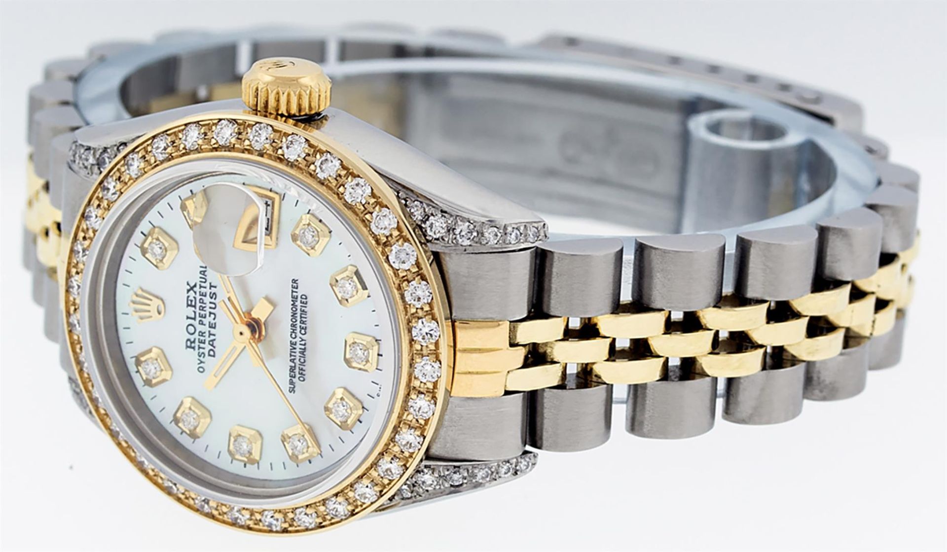 Rolex Ladies 2 Tone Quickset 18K MOP Diamond Lugs Datejust 26MM Wristwatch - Image 17 of 18