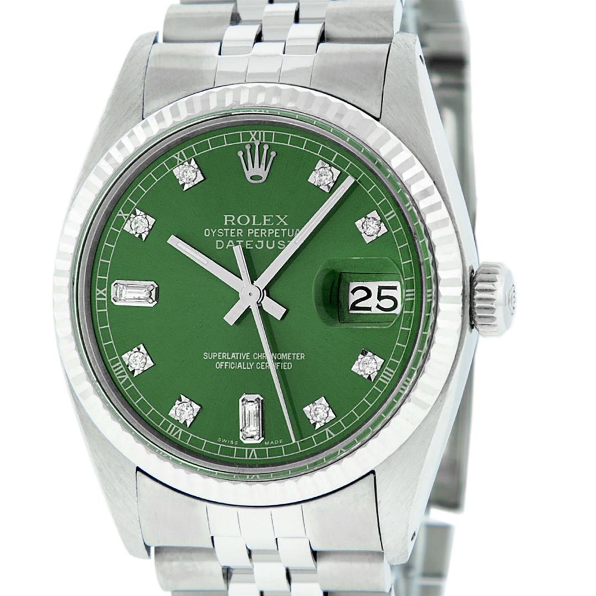 Rolex Mens Stainless Green Diamond 36MM Datejust Wristwatch Oyster Perpetual - Image 4 of 18