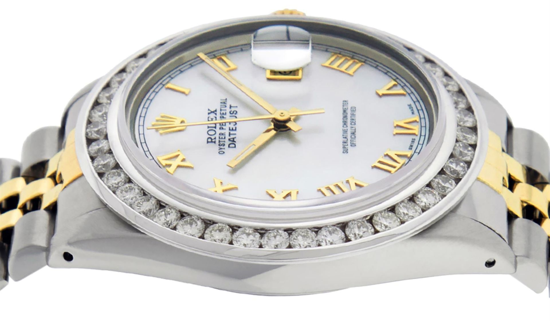 Rolex Mens 2 Tone MOP Roman 3 ctw Channel Set Diamond Datejust Wristwatch - Image 3 of 9