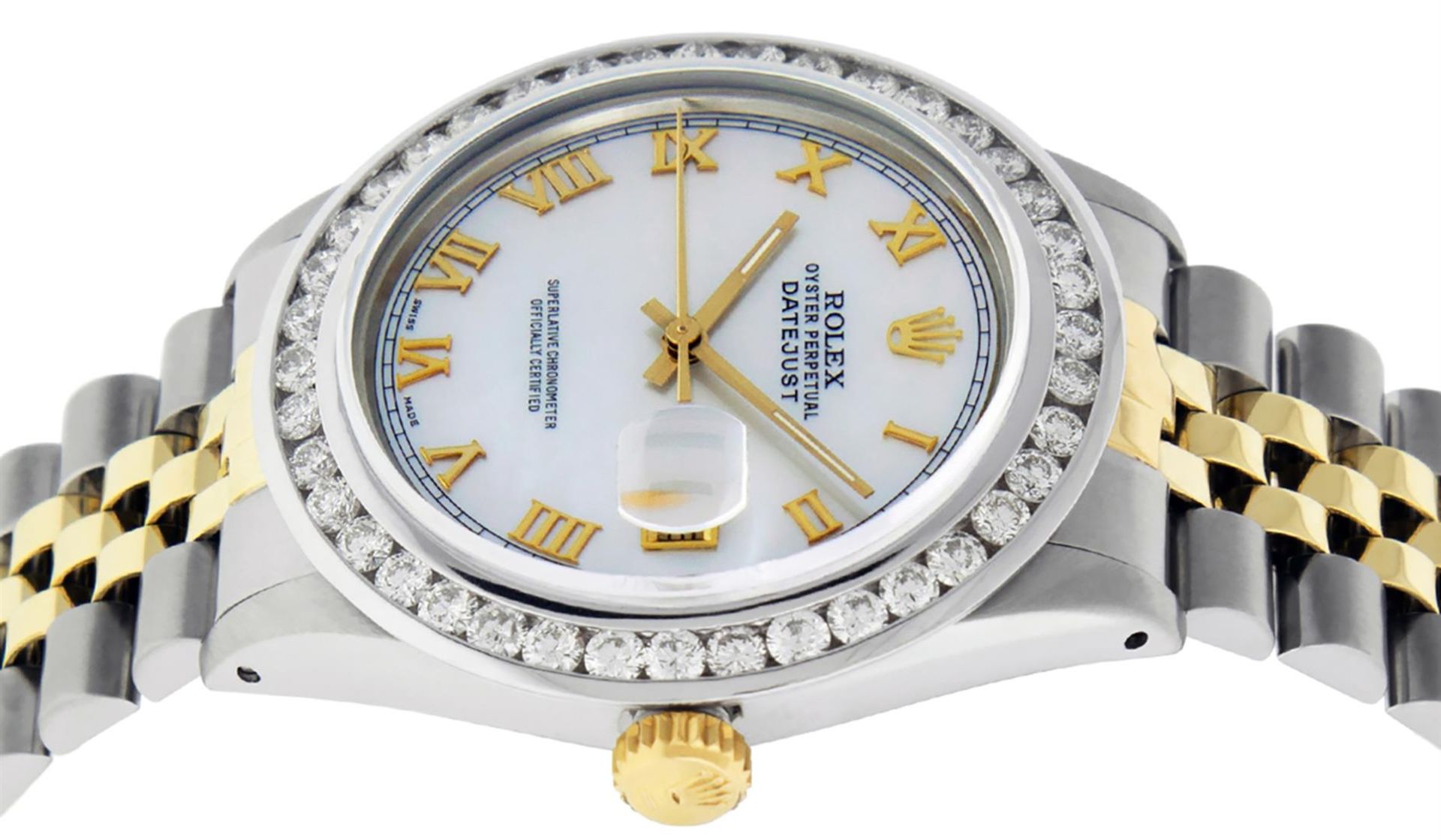 Rolex Mens 2 Tone MOP Roman 3 ctw Channel Set Diamond Datejust Wristwatch - Image 2 of 9