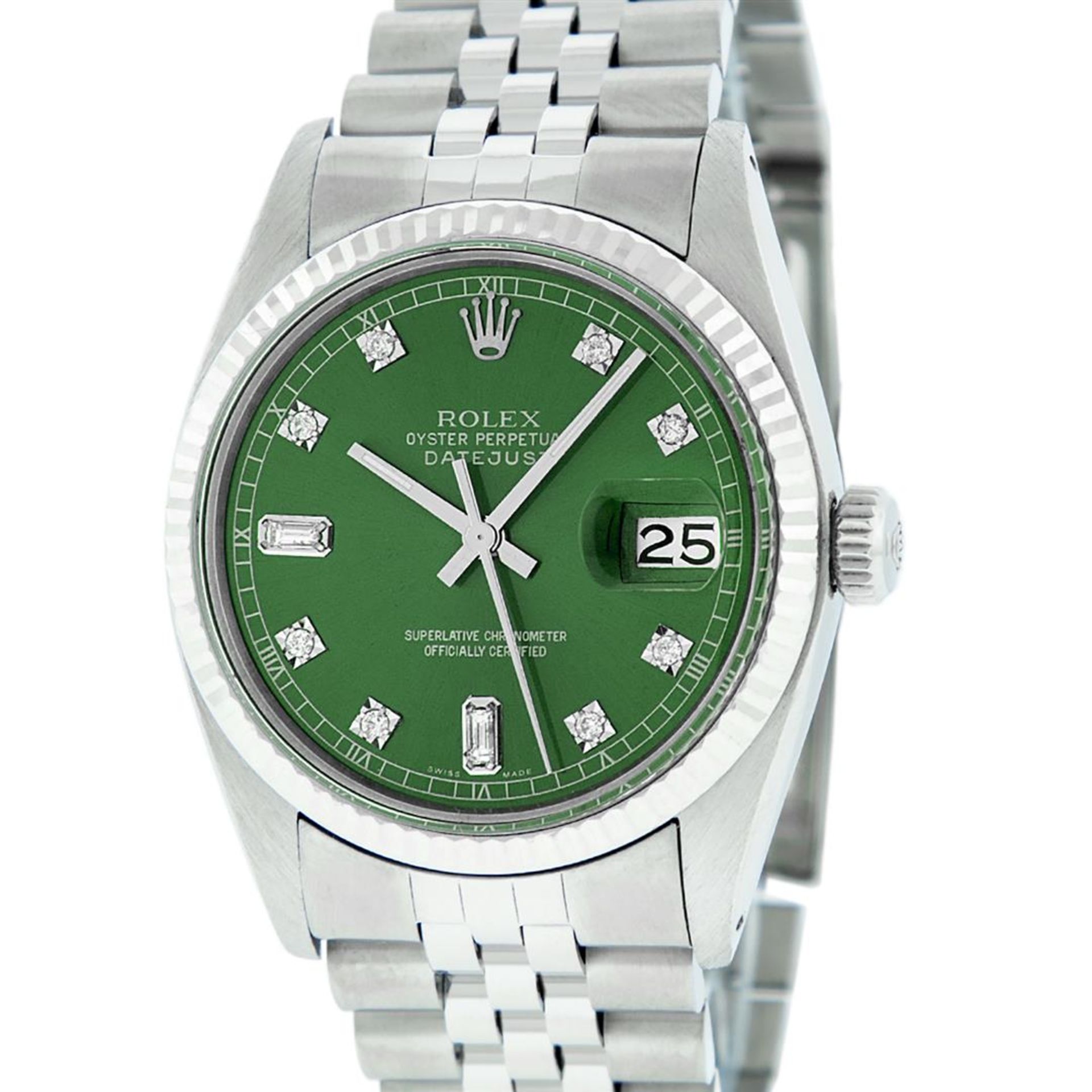 Rolex Mens Stainless Green Diamond 36MM Datejust Wristwatch Oyster Perpetual