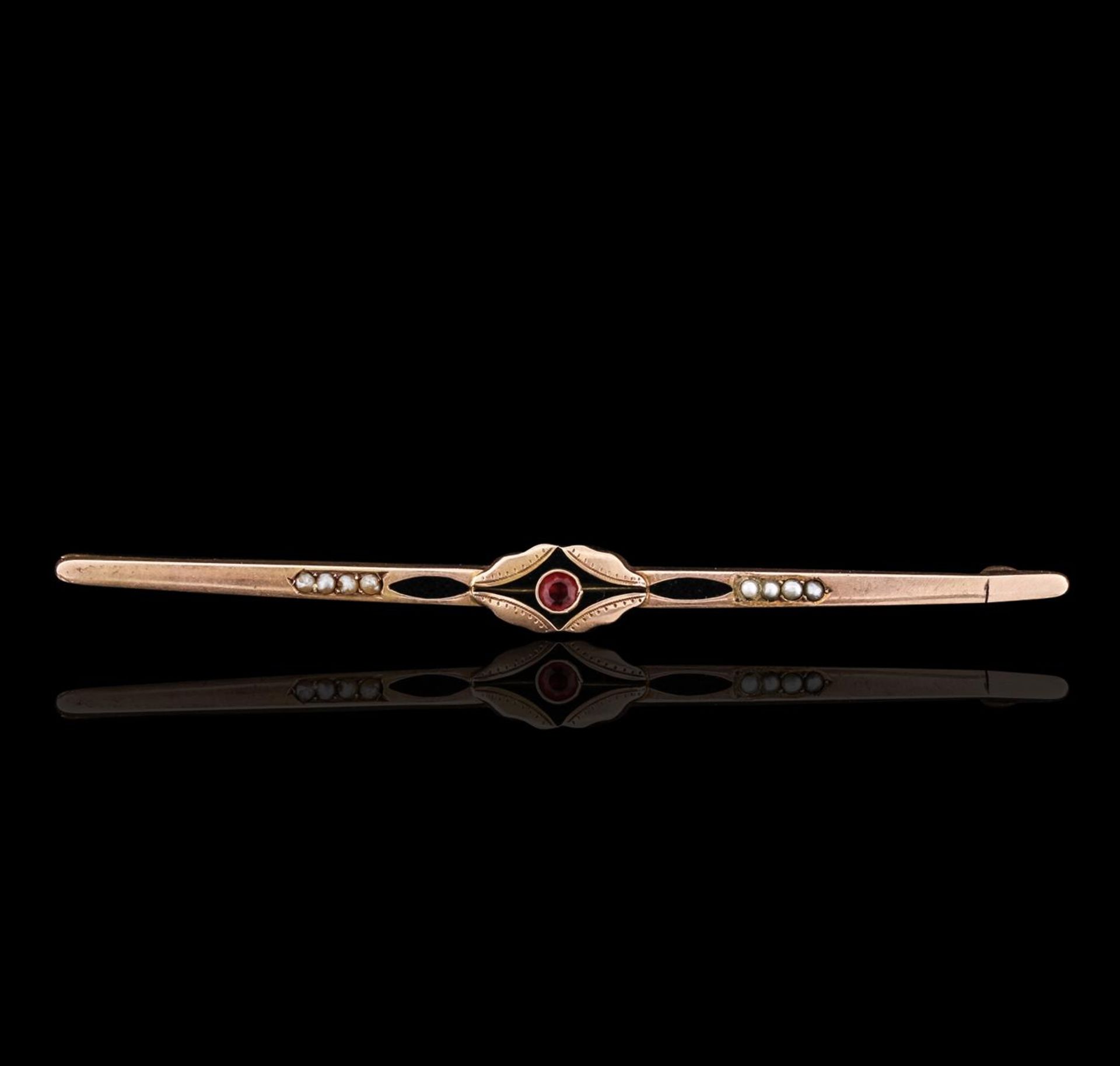 14KT Rose Gold 0.17 ctw Ruby and Pearl Antique Pin - Image 2 of 6