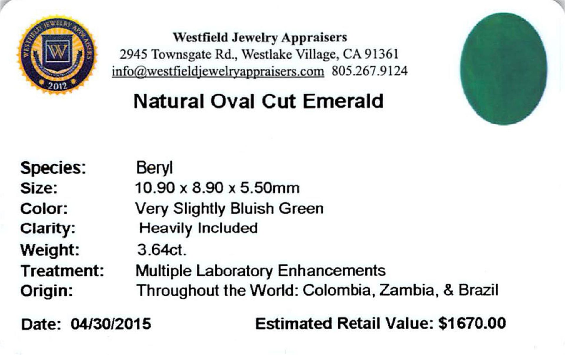 3.64 ctw Oval Emerald Parcel - Image 4 of 4