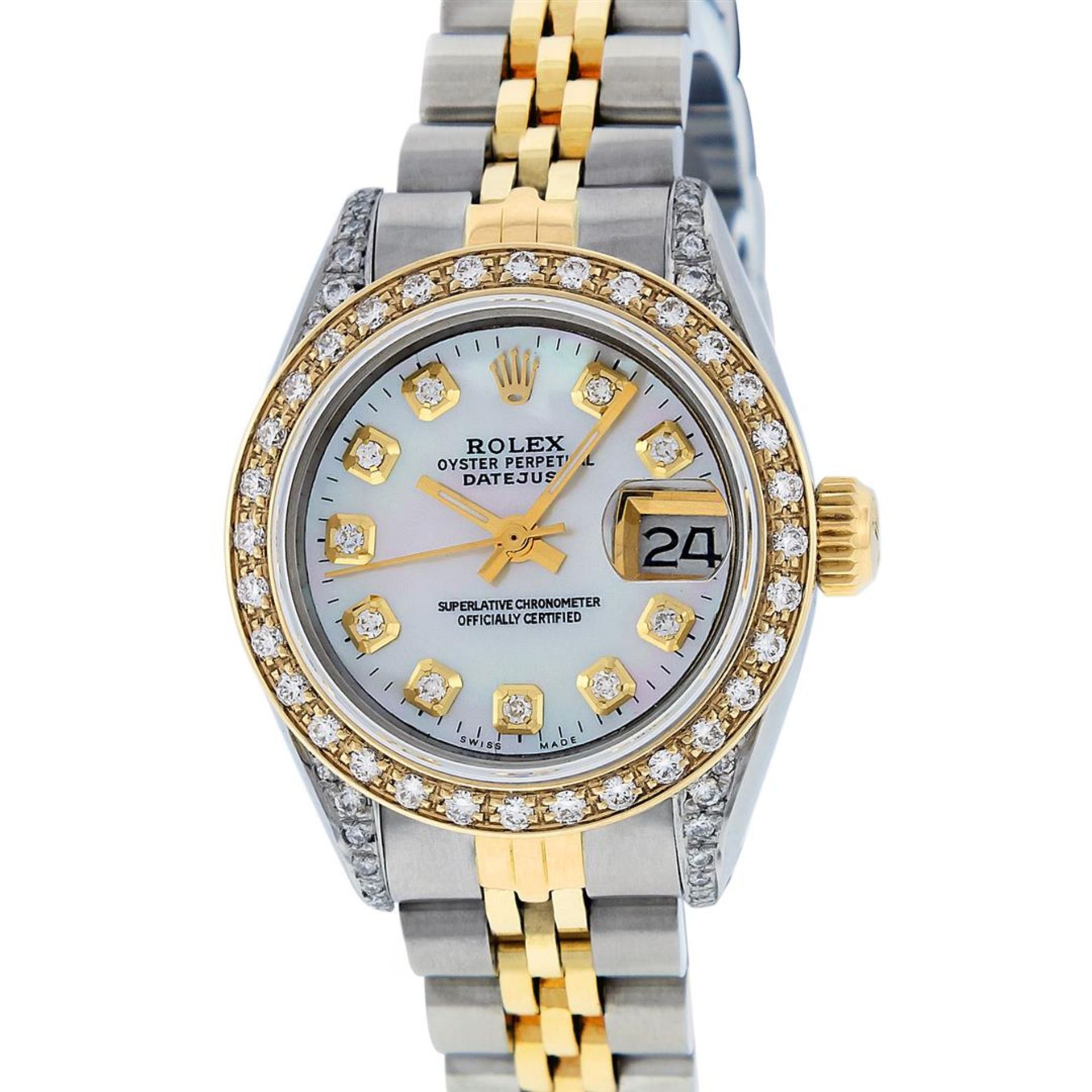 Rolex Ladies 2 Tone Quickset 18K MOP Diamond Lugs Datejust 26MM Wristwatch - Image 6 of 18